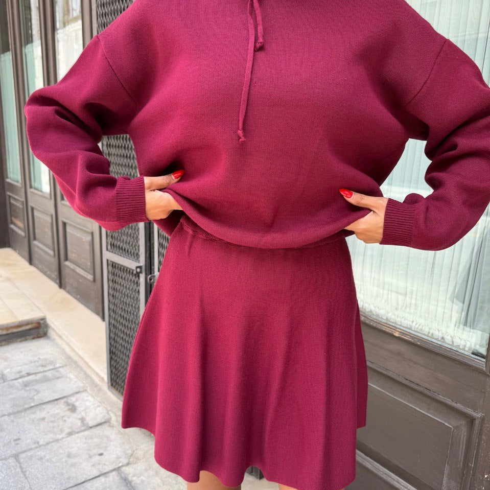 2 Delige Set Burgundy - Hoodie & Rokje
