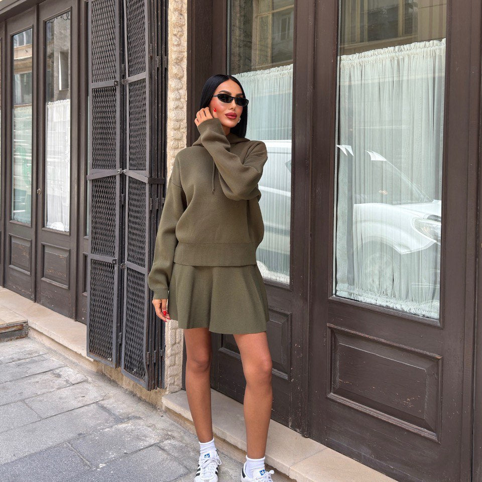 2 Delige Set Army Groen - Hoodie & Rokje