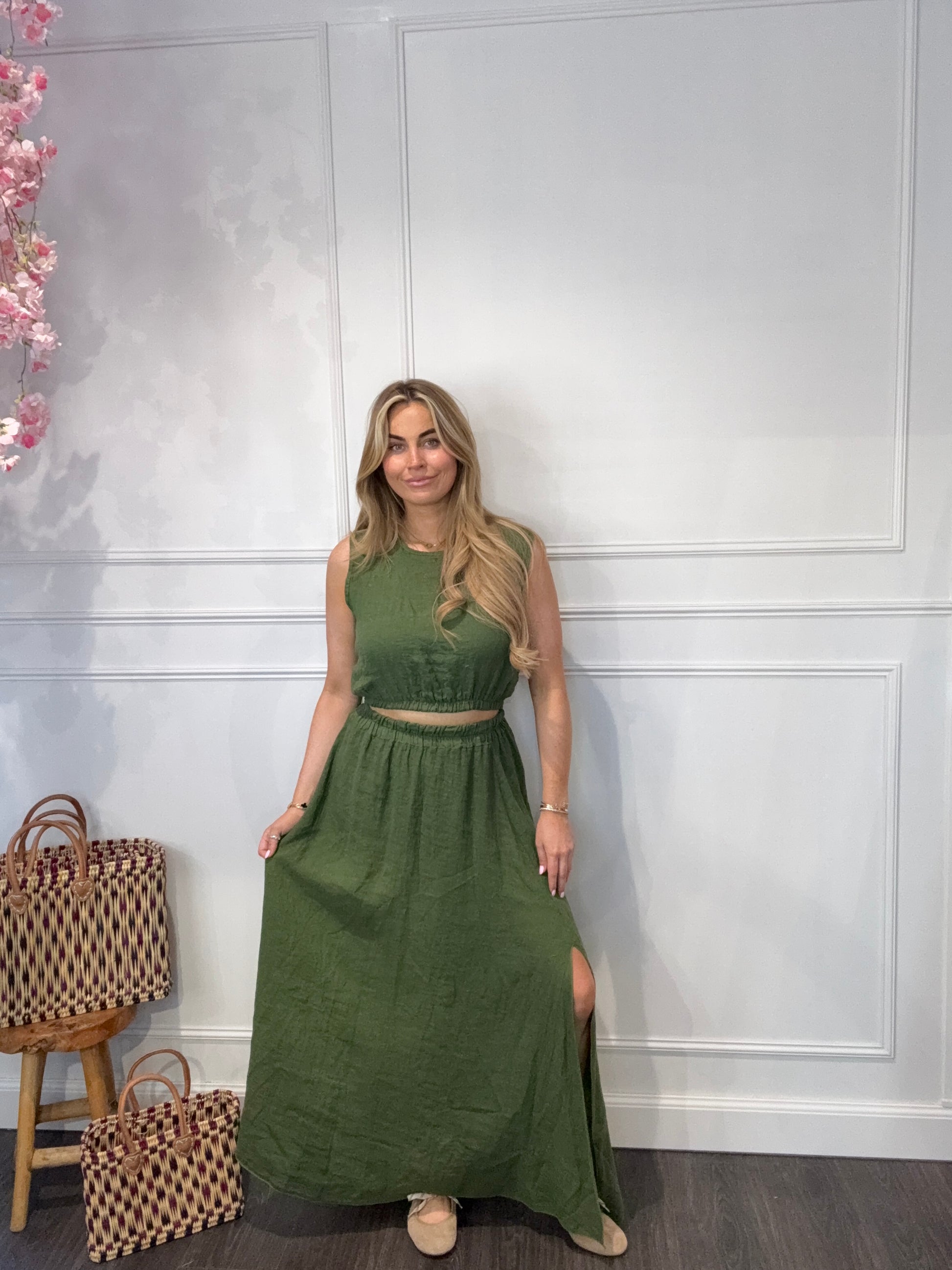 2 Delige Ambika Set Maxi Rok Groen