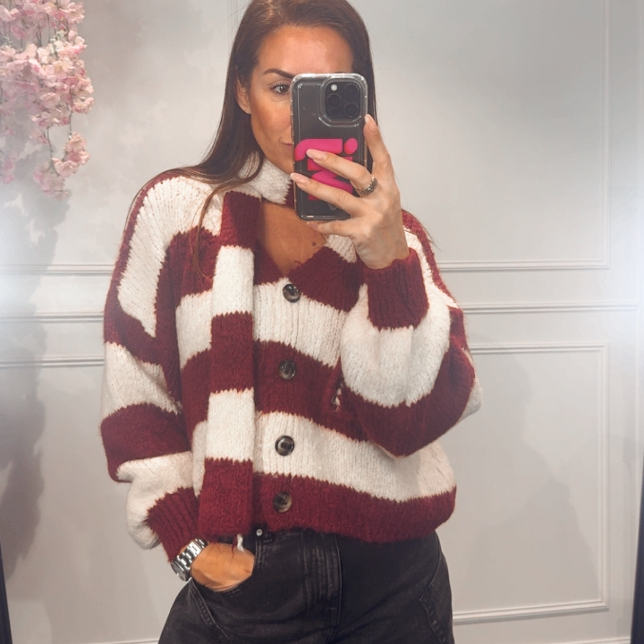 Vest Streep Beige/Bordeaux