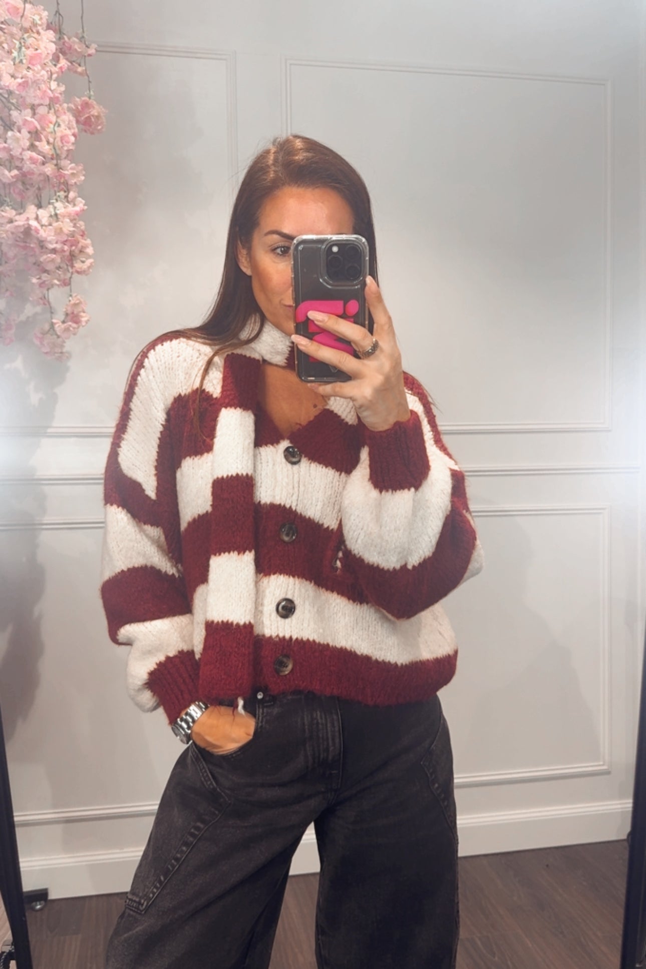 Vest Streep Beige/Bordeaux