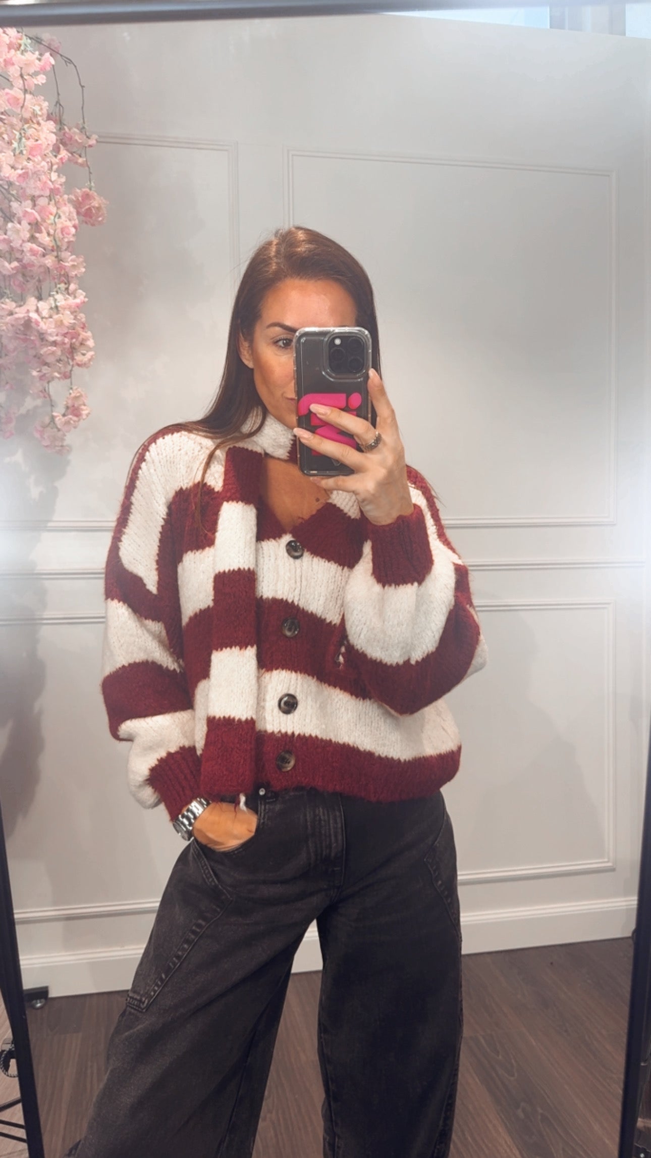 Vest Streep Beige/Bordeaux