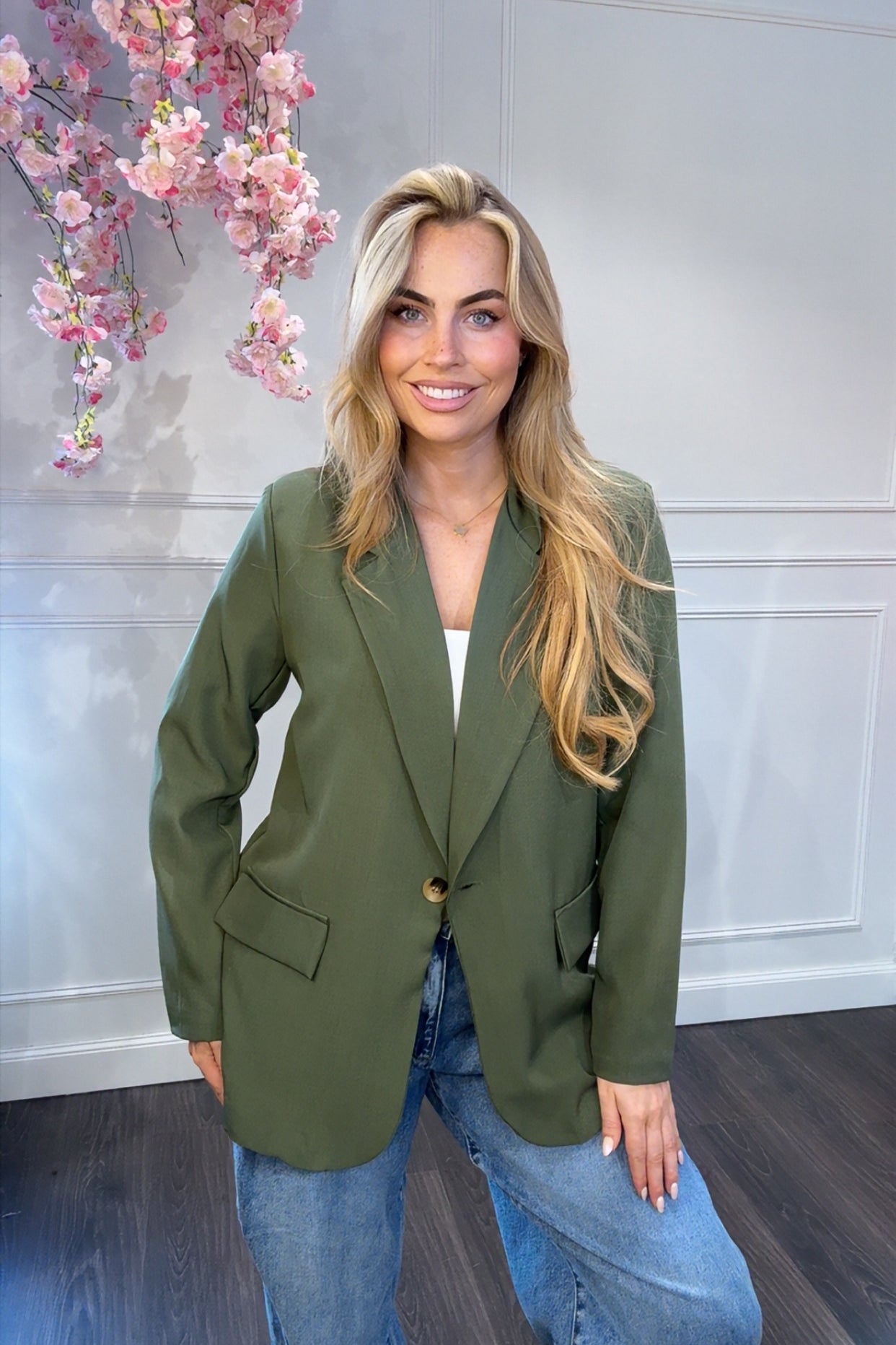 Blazer Groen Met Panter Print Binnenin