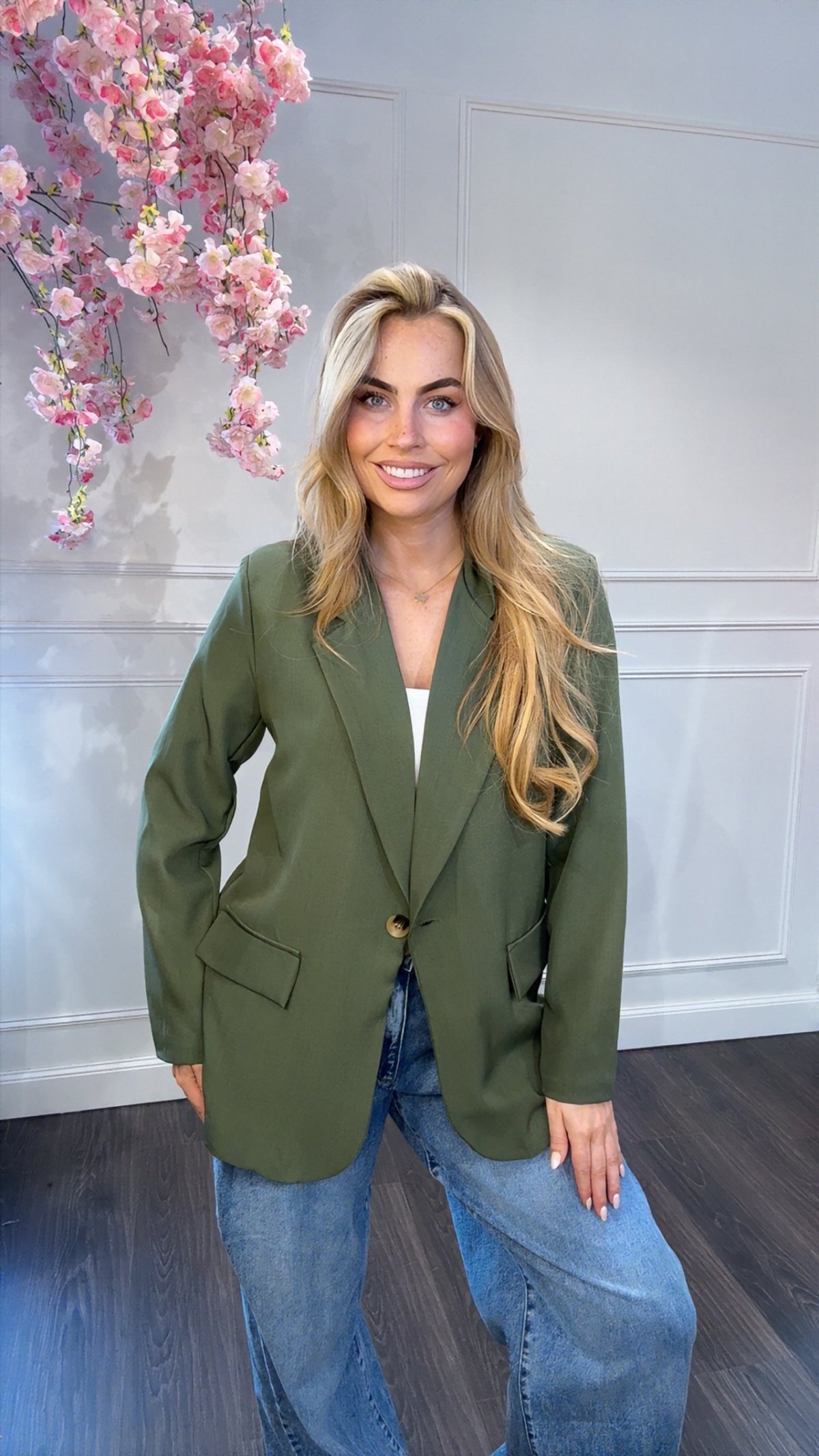 Blazer Groen Met Panter Print Binnenin