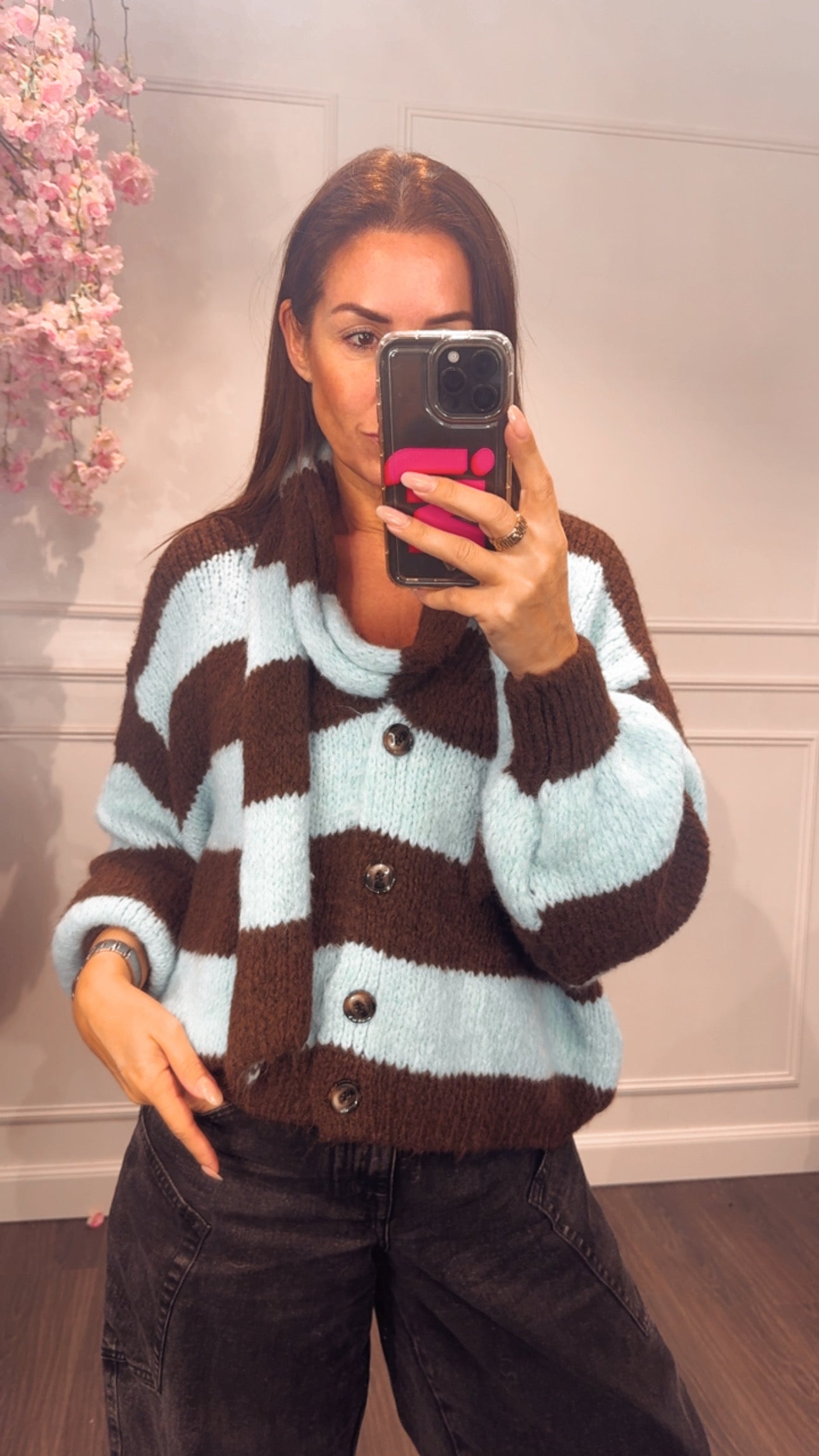 Vest Streep Blauw/Bruin Met Sjaal