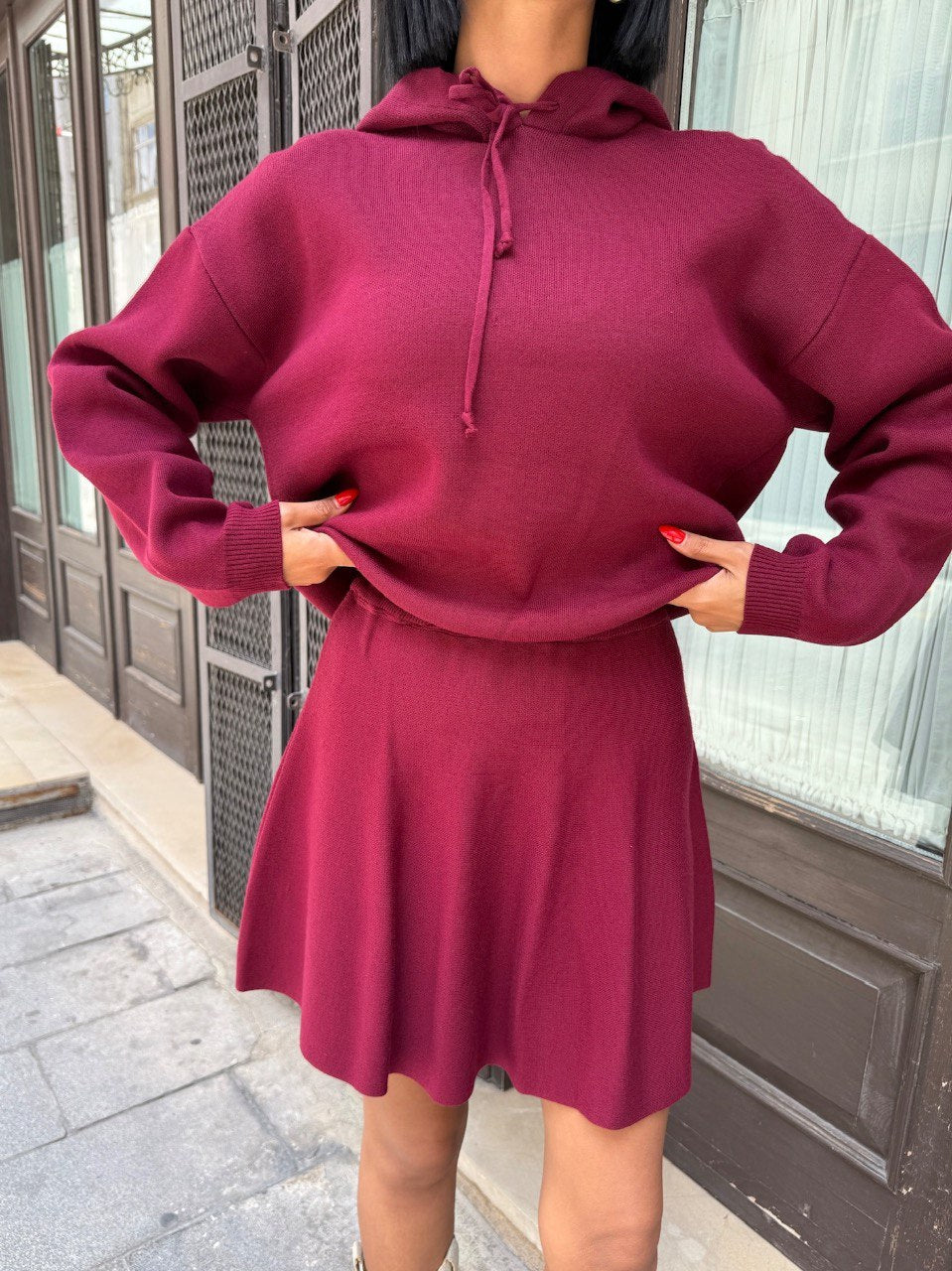 2 Delige Set Burgundy - Hoodie & Rokje