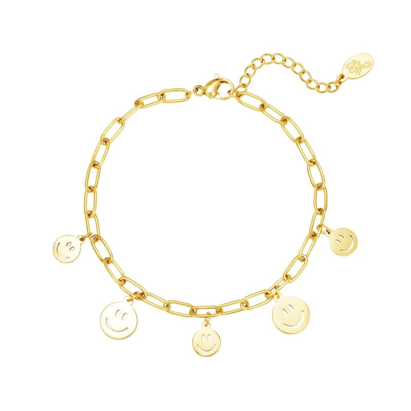 Bracelet multiple smileys Gold Color Stainless Steel