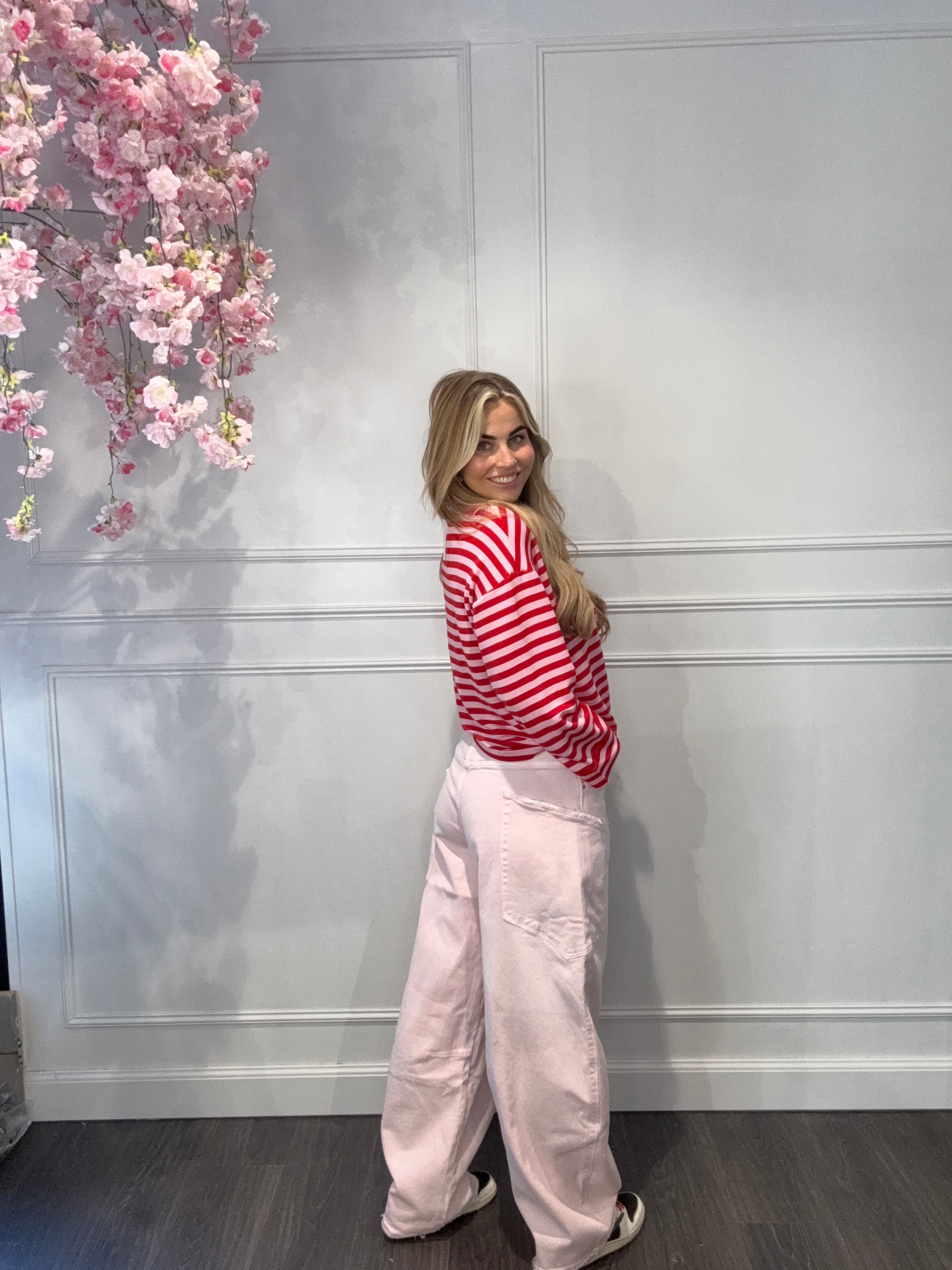 Ambika Top Streep Roze-Rood