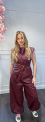 Broek Vegan Leer Bordeaux Rood Ambika