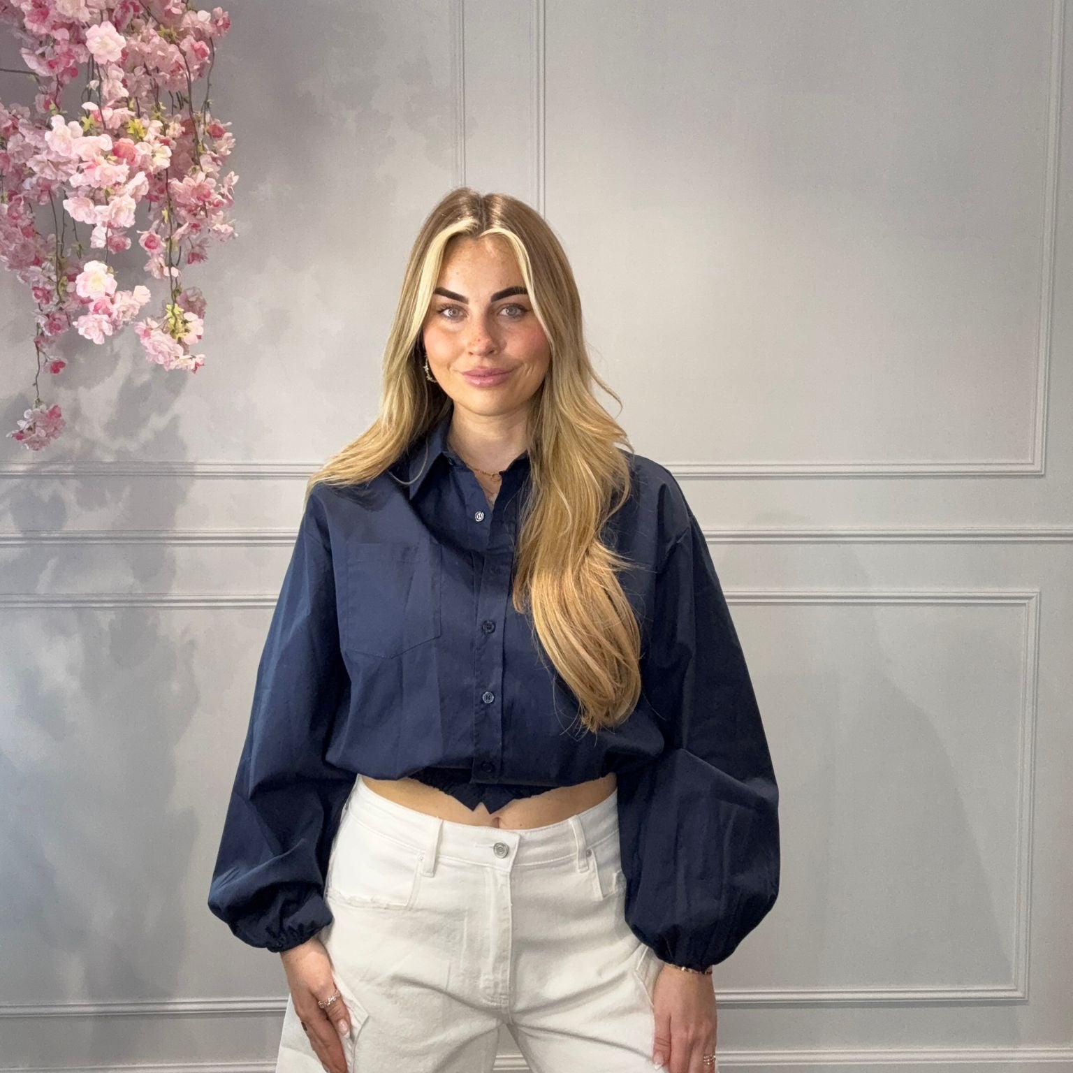Blouse Cropped Marine Blauw met Koord