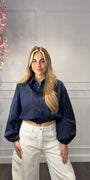 Blouse Cropped Marine Blauw met Koord