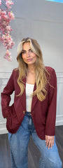 Bordeaux Rode Blazer Met Panter Print Binnenin