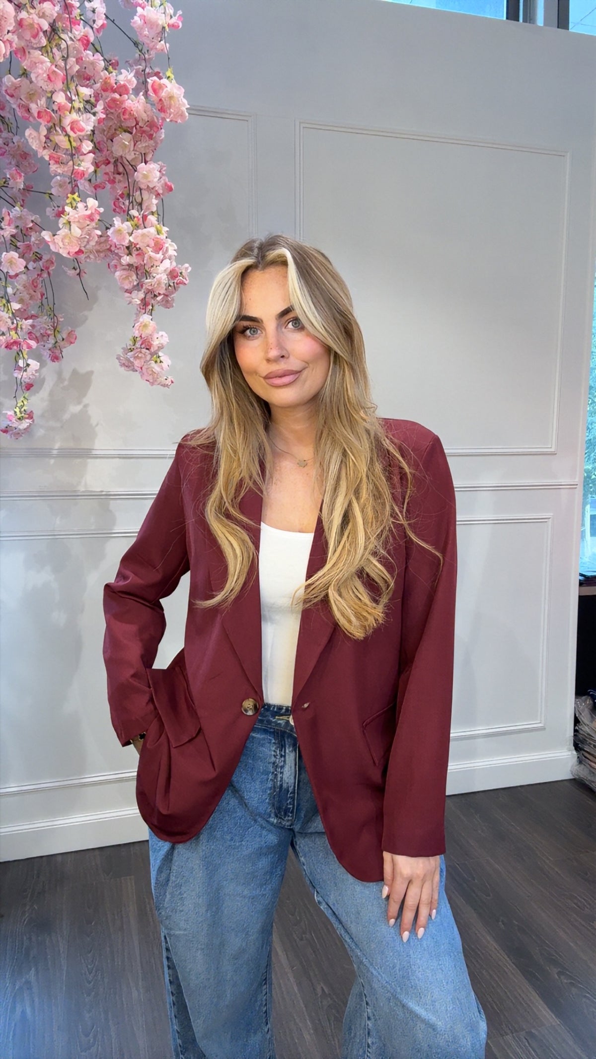 Bordeaux Rode Blazer Met Panter Print Binnenin