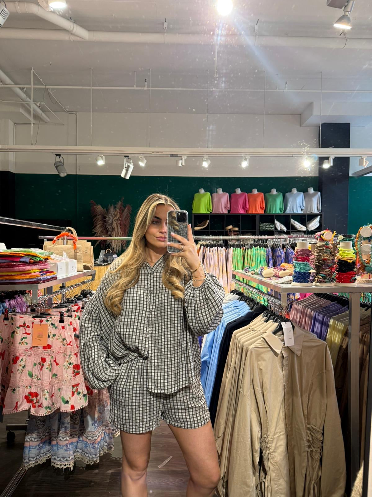 2 Delige Set Nice Blouse met Shorts Ruitprint
