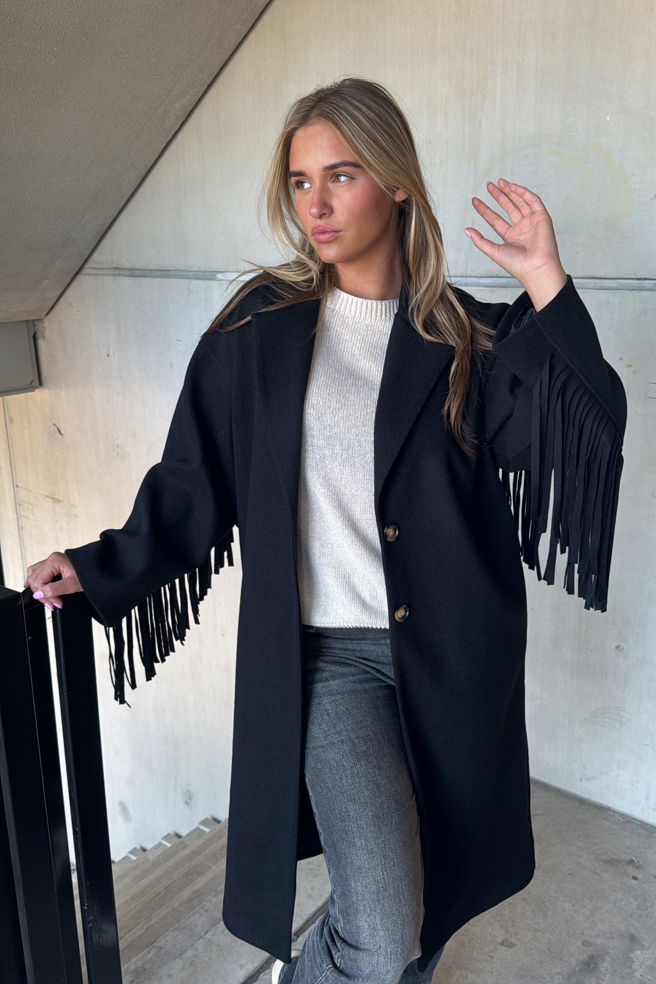 Jas Fringe Revival Zwart