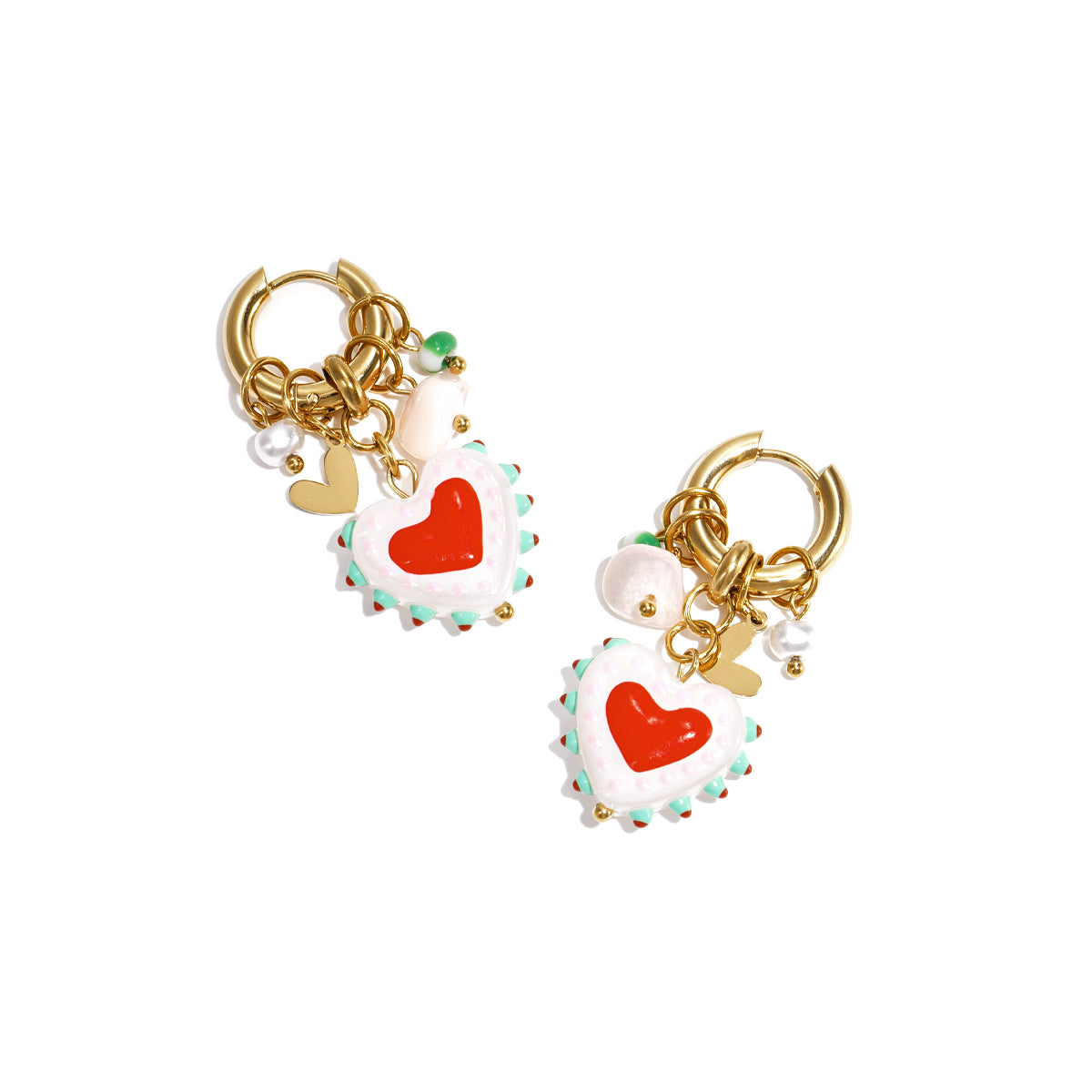 Earrings with hearts, beads and pearl charms