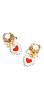 Earrings with hearts, beads and pearl charms