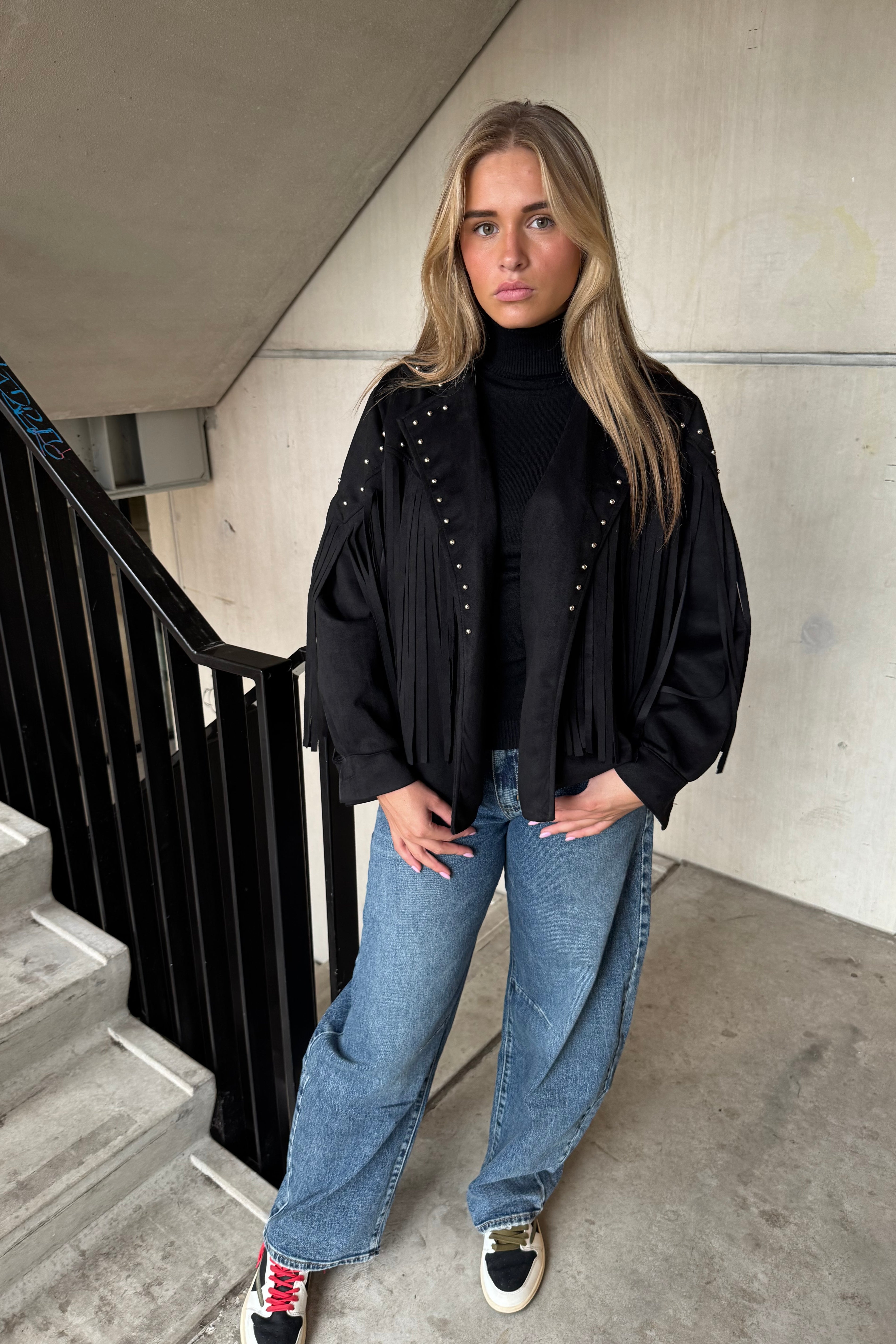 Jasje Suedine Fringe And Studs