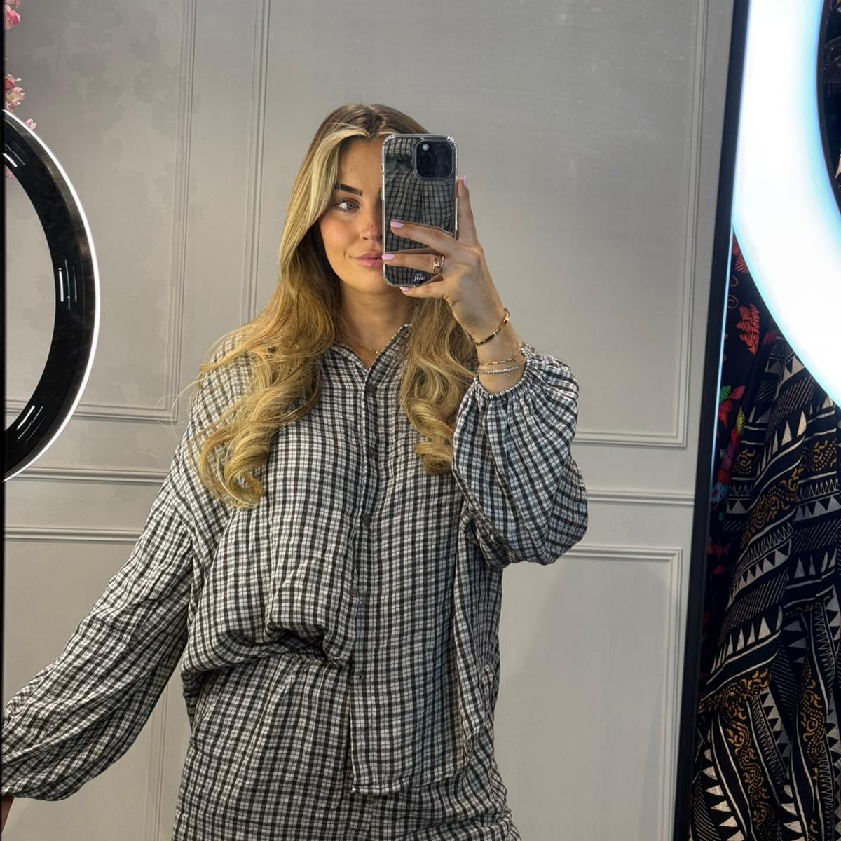 2 Delige Set Nice Blouse met Shorts Ruitprint