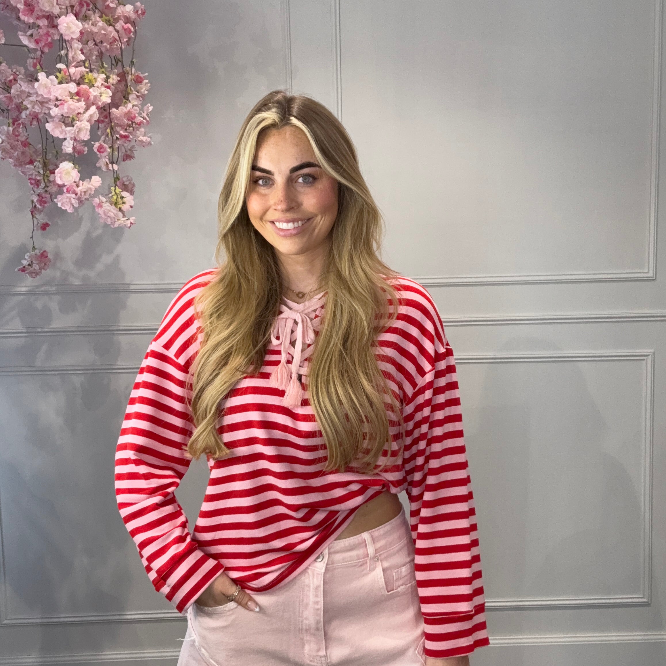 Ambika Top Streep Roze-Rood