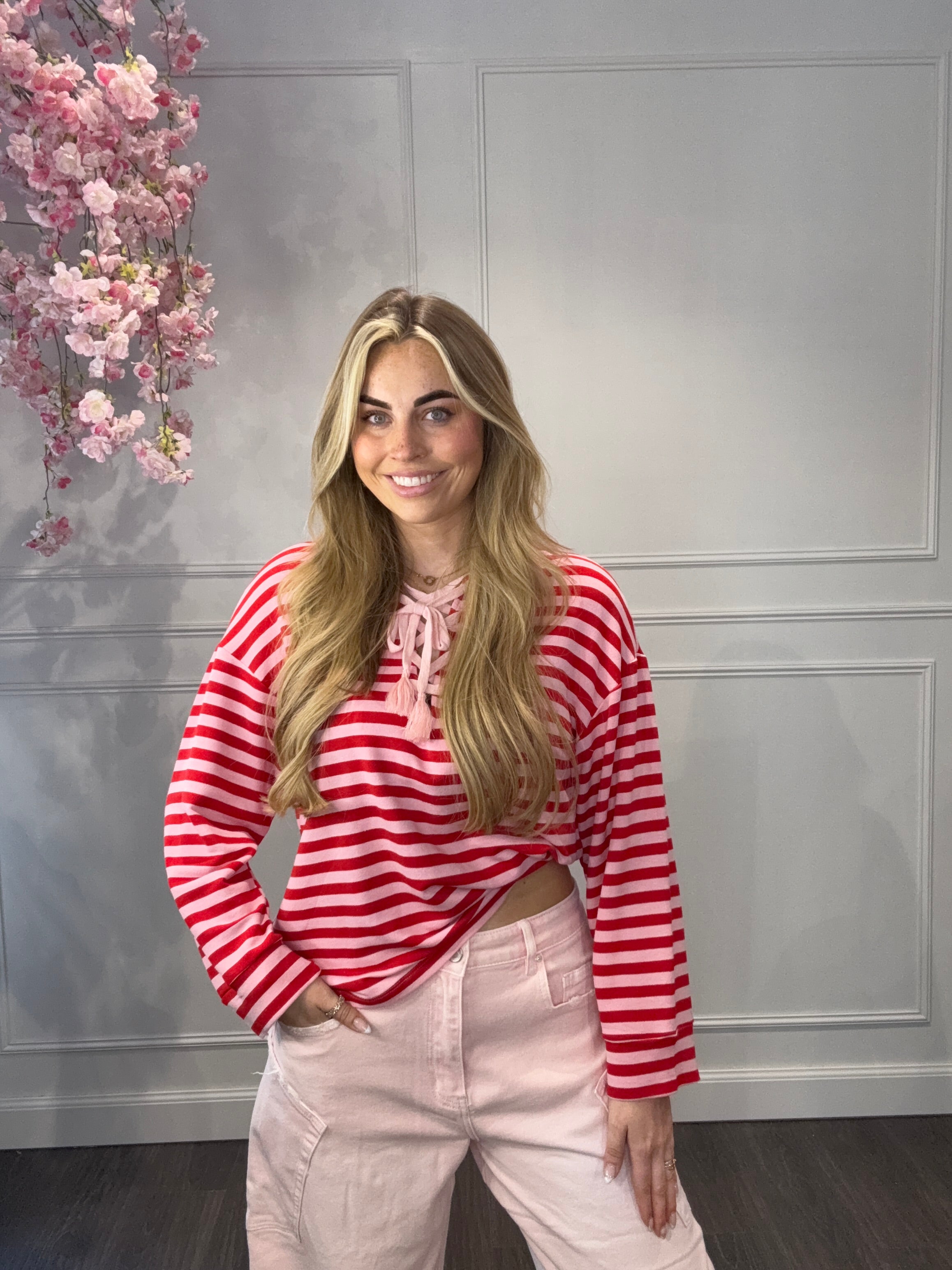 Ambika Top Streep Roze-Rood