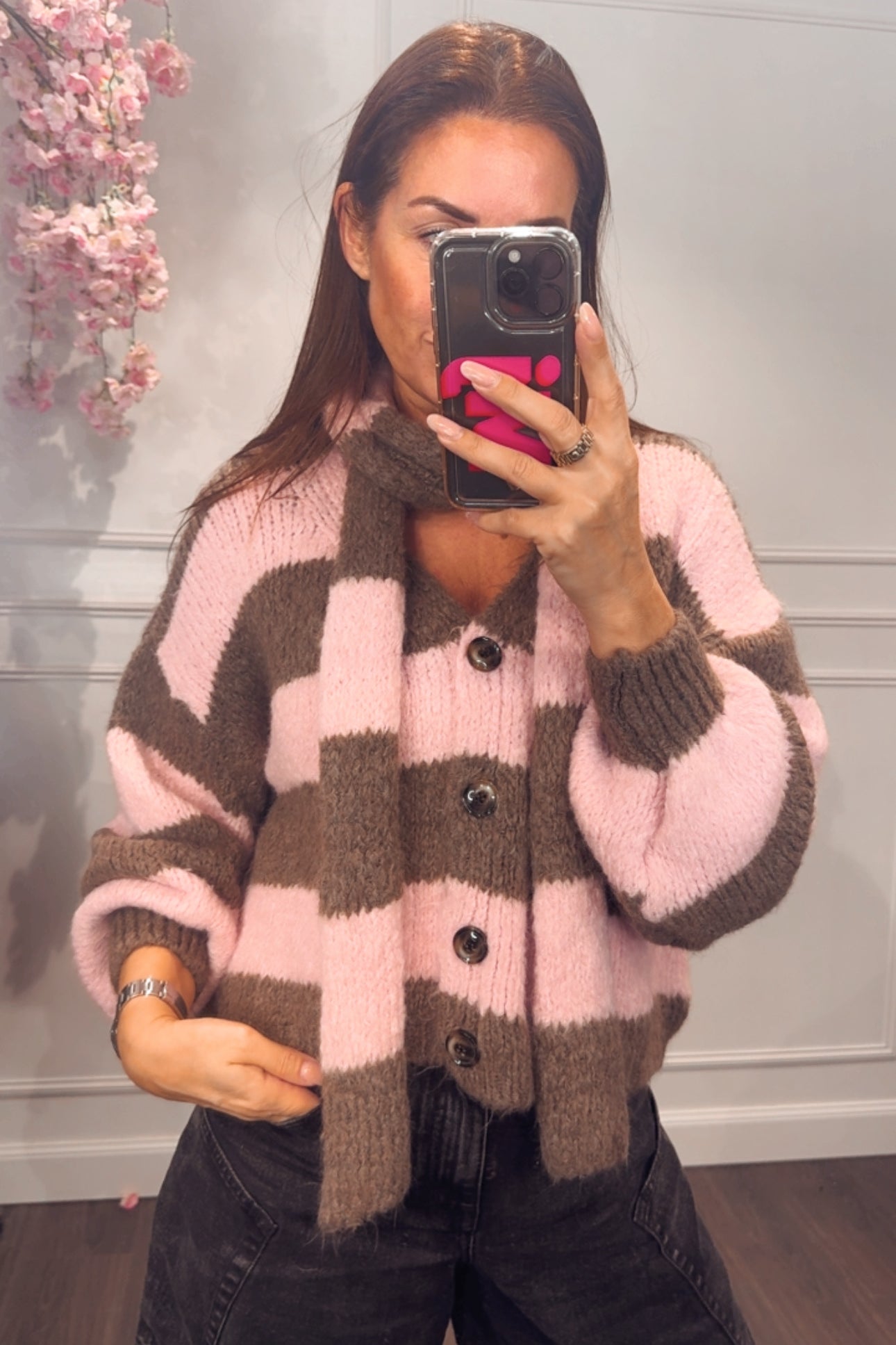 Vest Streep Roze/ Bruin Met Sjaal