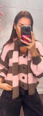 Vest Streep Roze/ Bruin Met Sjaal