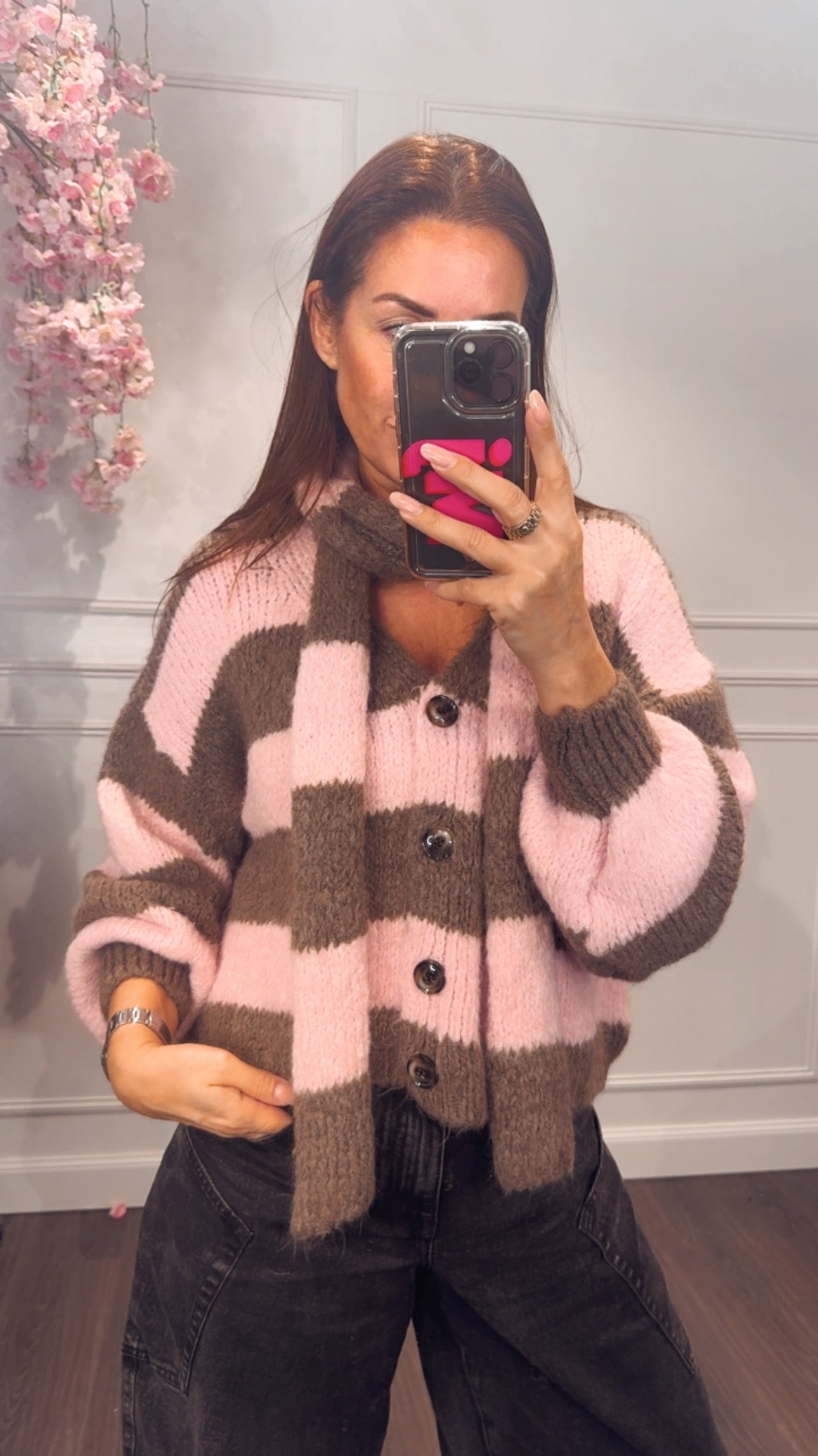 Vest Streep Roze/ Bruin Met Sjaal