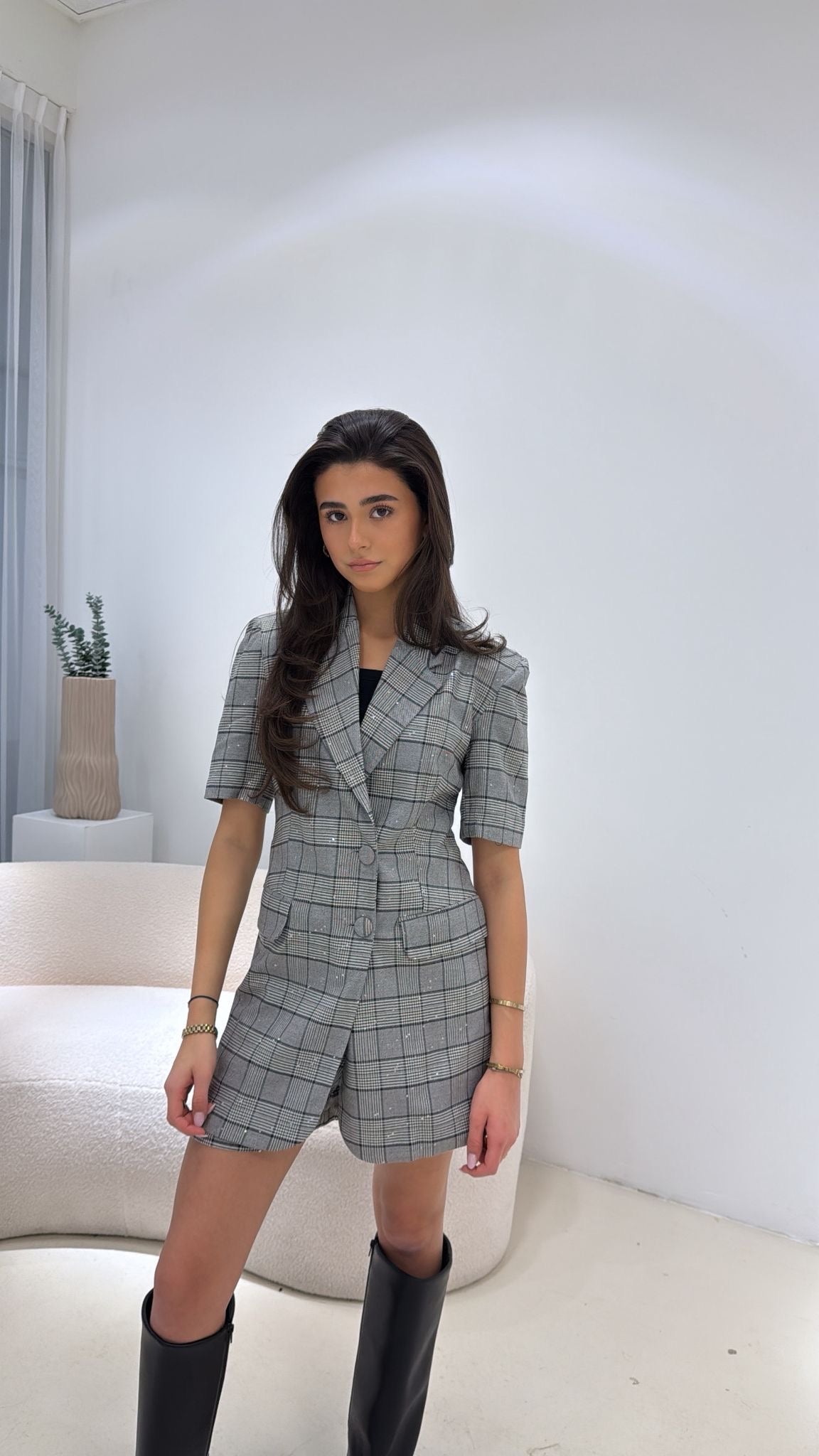 Blazer Jurk Met Shorts Grijs