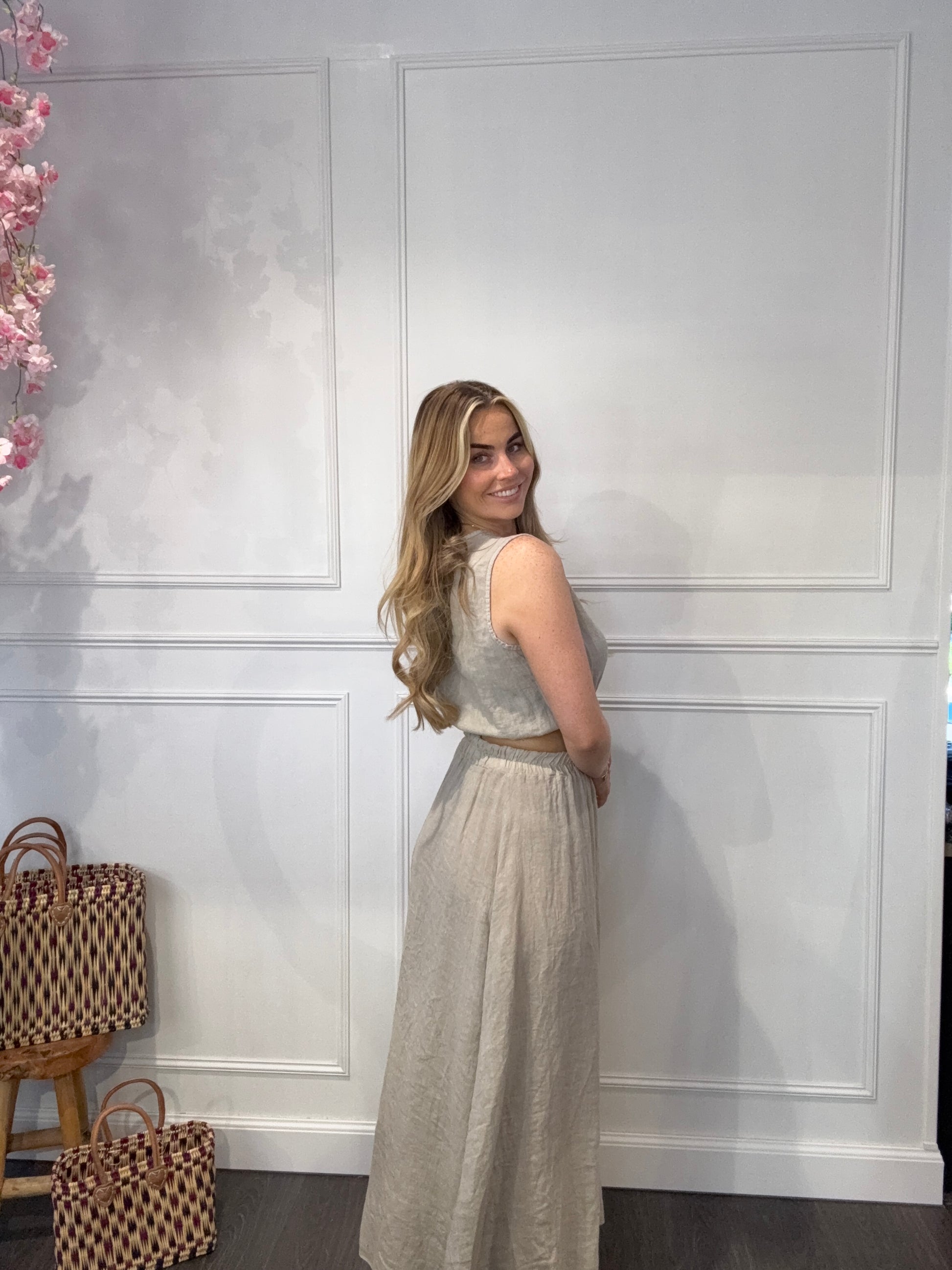 2 Delige Ambika Set Maxi Rok Beige