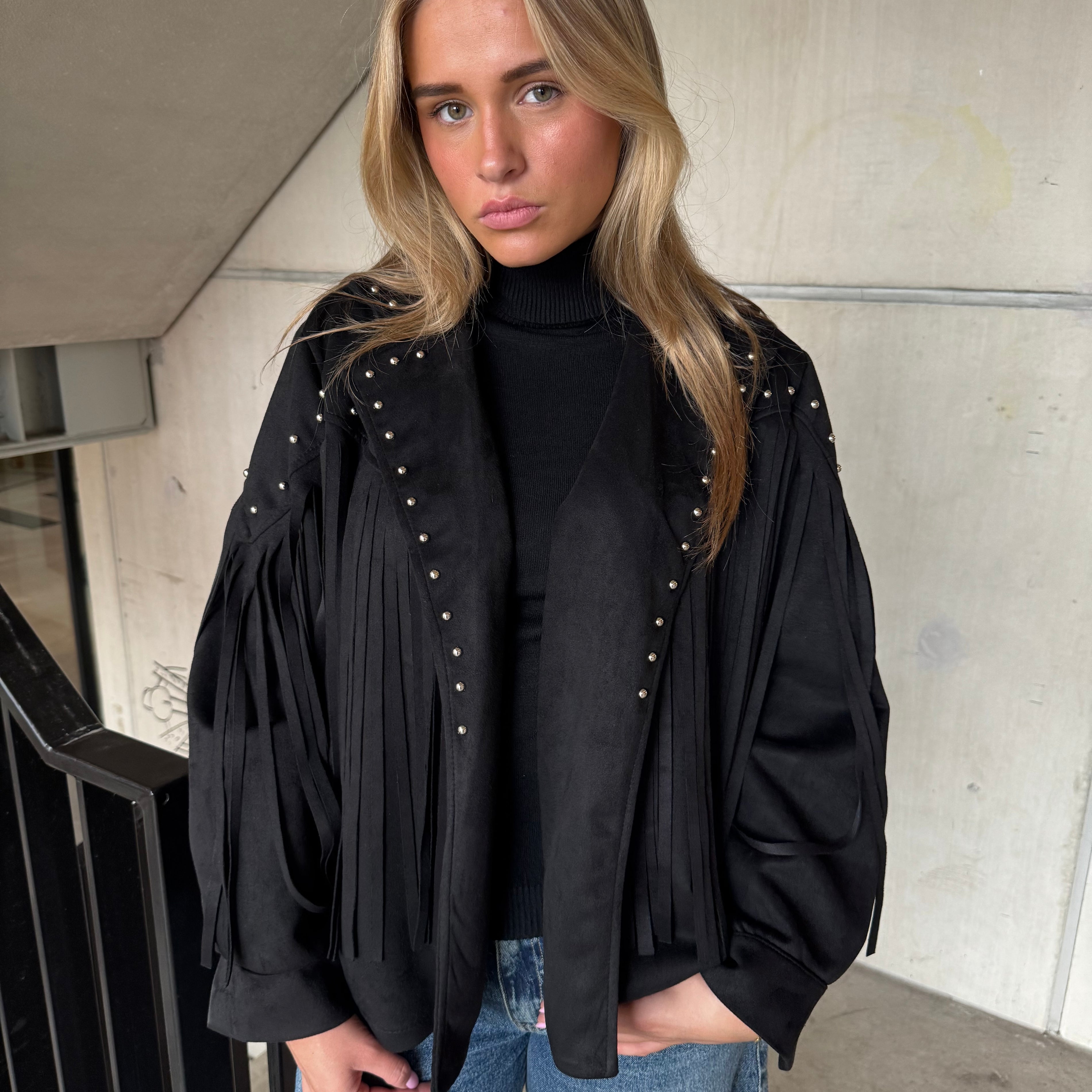 Jasje Suedine Fringe And Studs