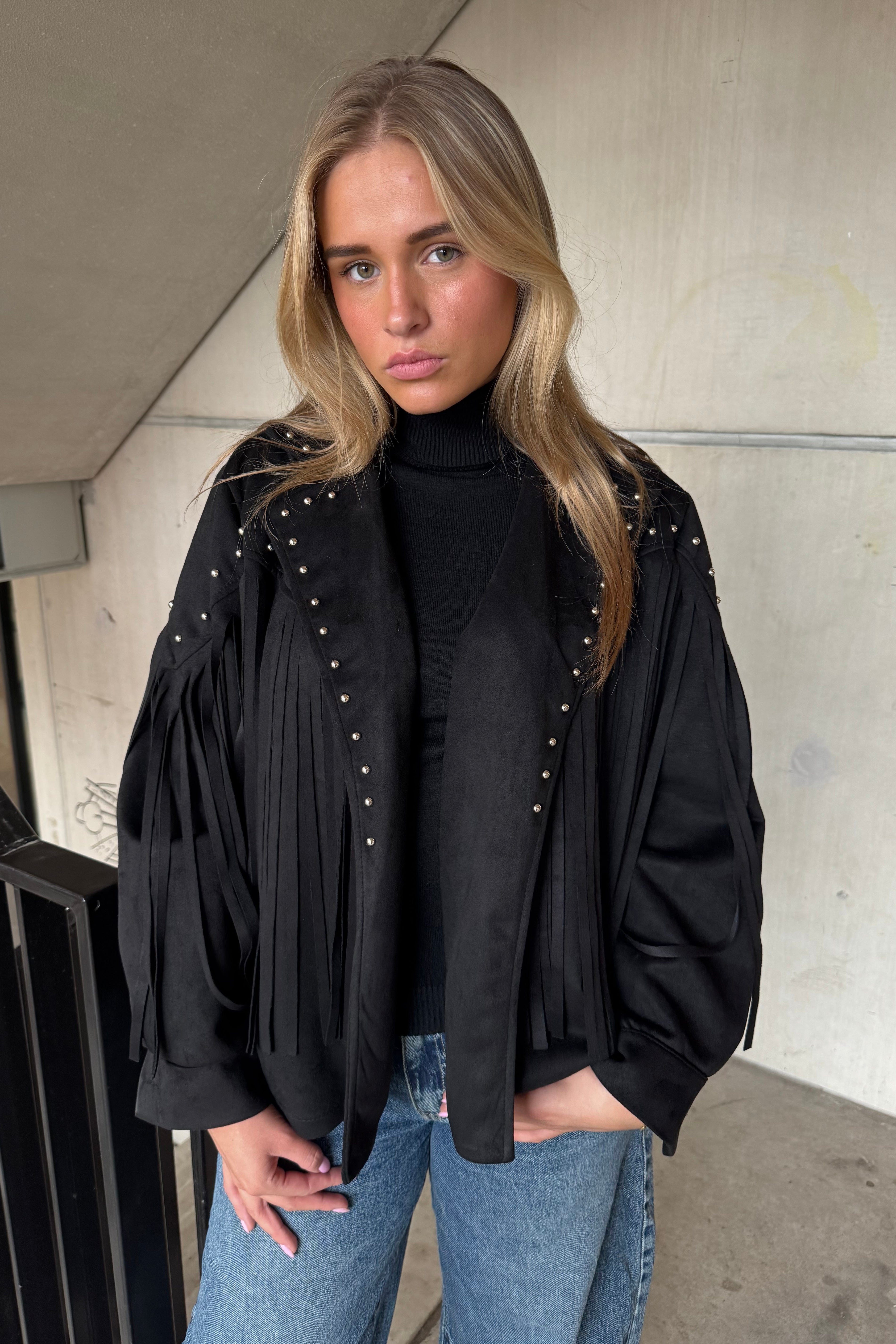 Jasje Suedine Fringe And Studs