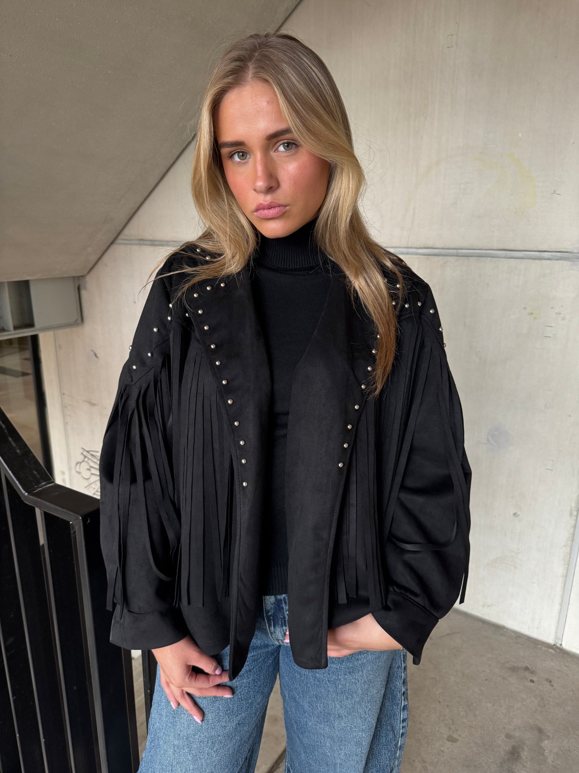 Jasje Suedine Fringe And Studs