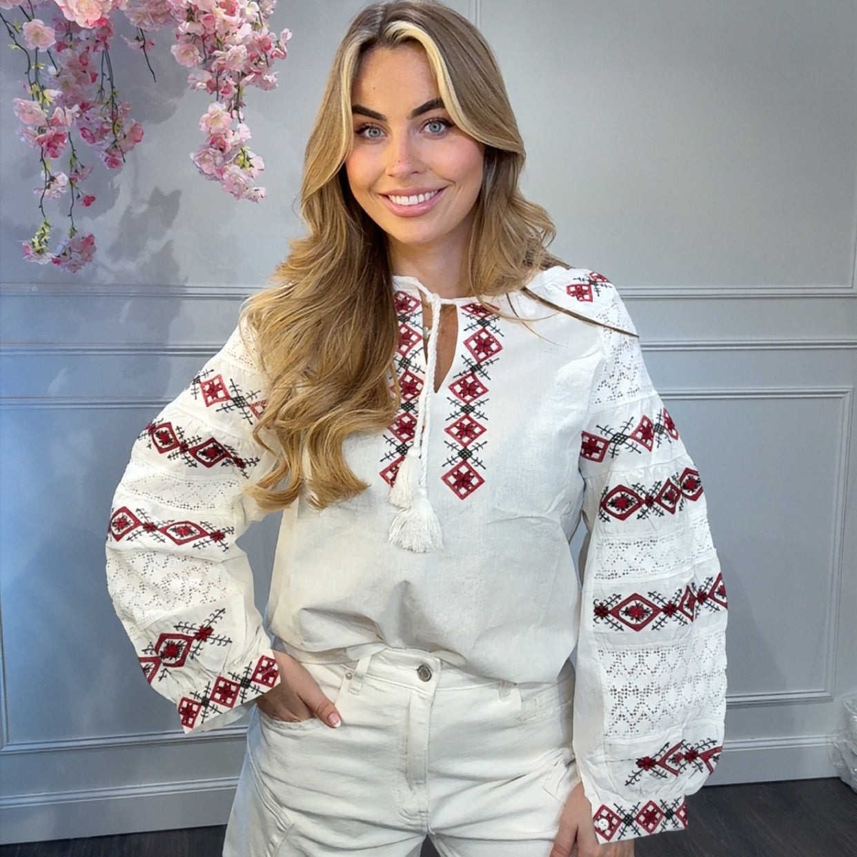 Blouse Cyprus Wit/Rood