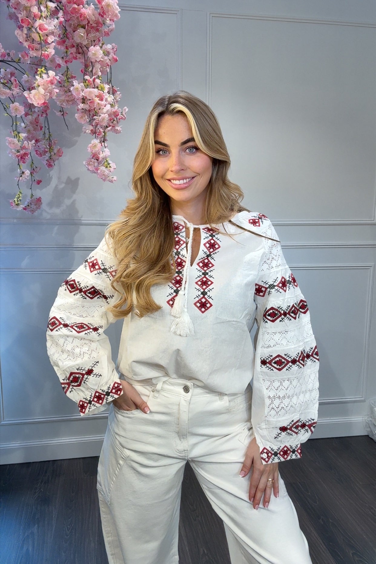 Blouse Cyprus Wit/Rood