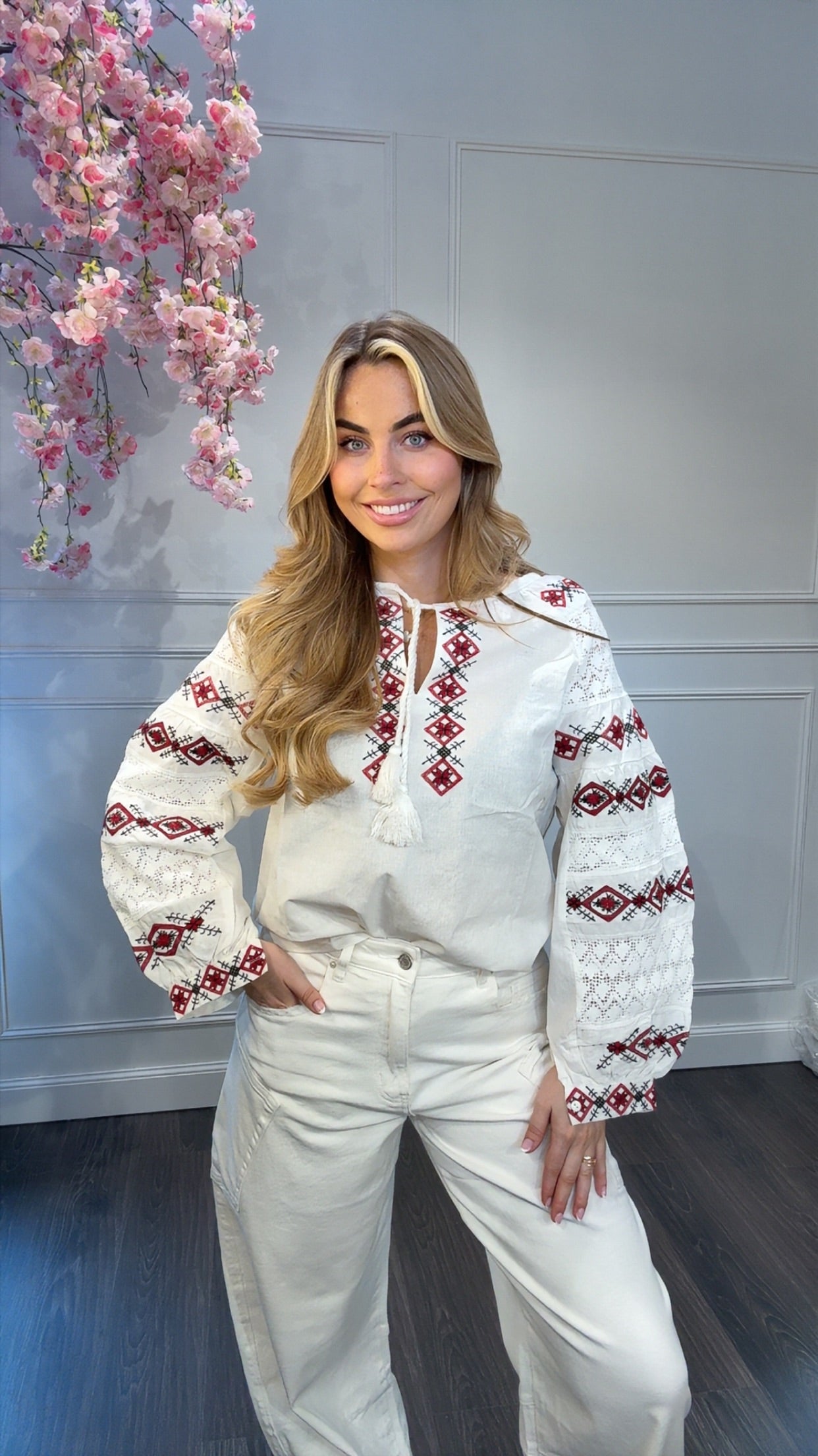 Blouse Cyprus Wit/Rood