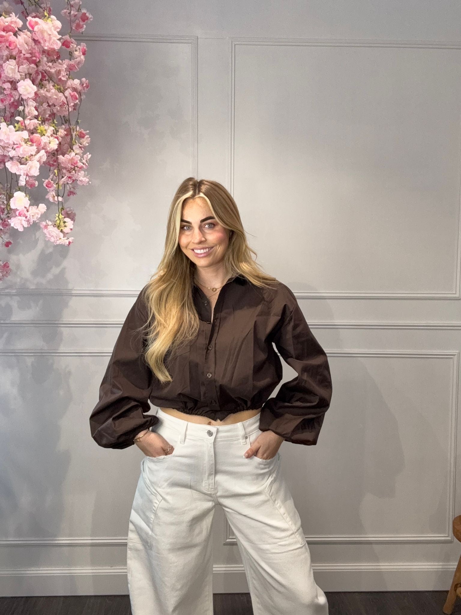 Blouse Cropped Bruin met Koord