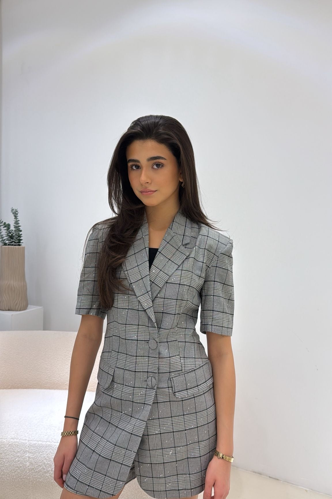 Blazer Jurk Met Shorts Grijs