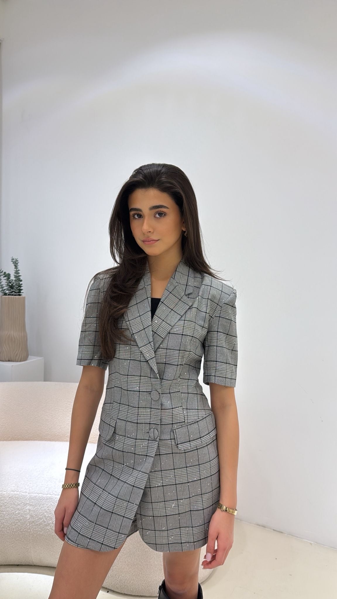 Blazer Jurk Met Shorts Grijs