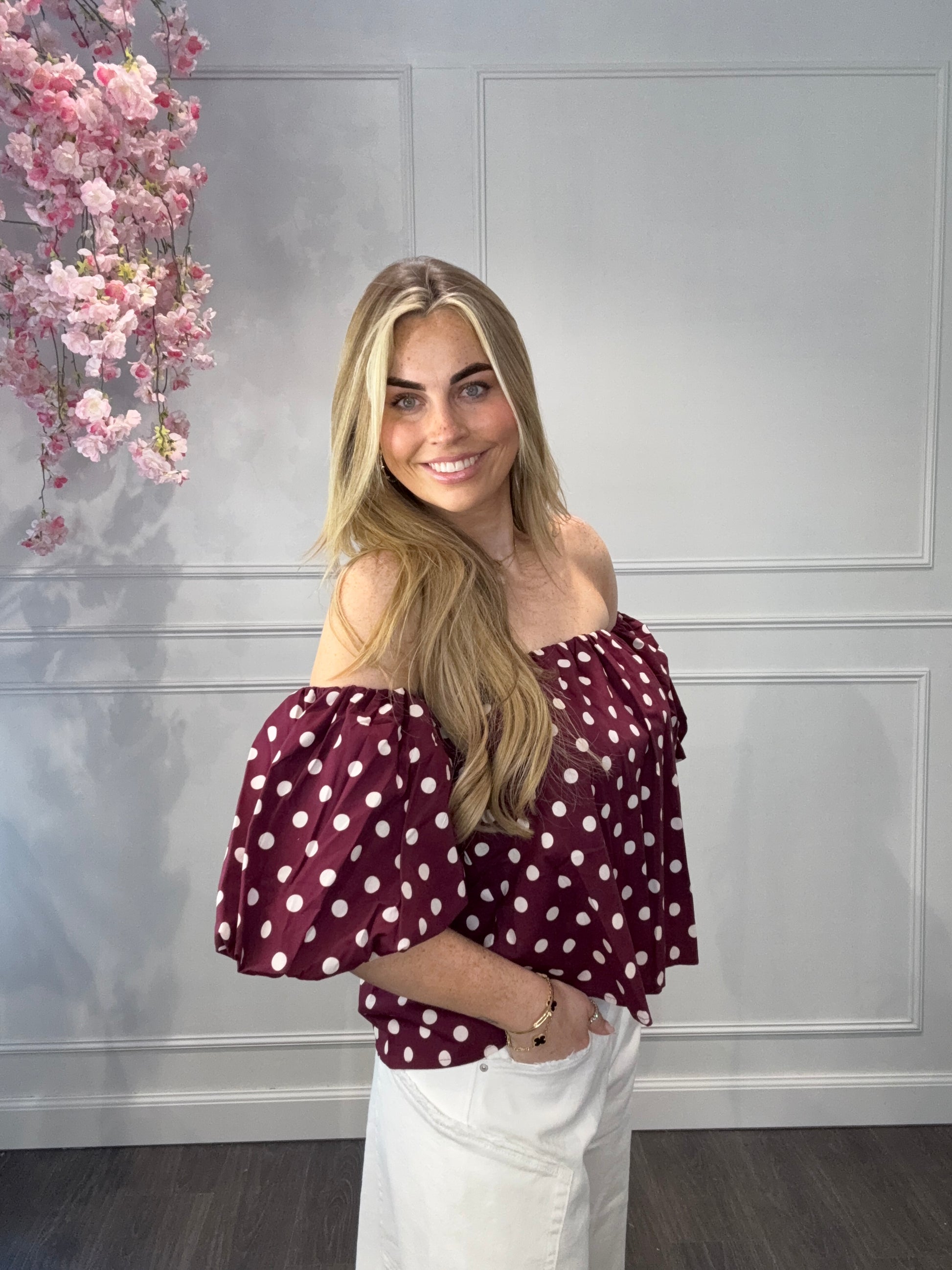 Off Schouder Top Burgundy