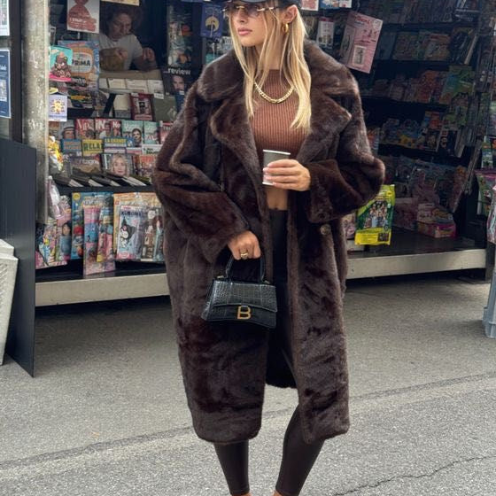 Fake Fur Jas Deluxe Donker Bruin
