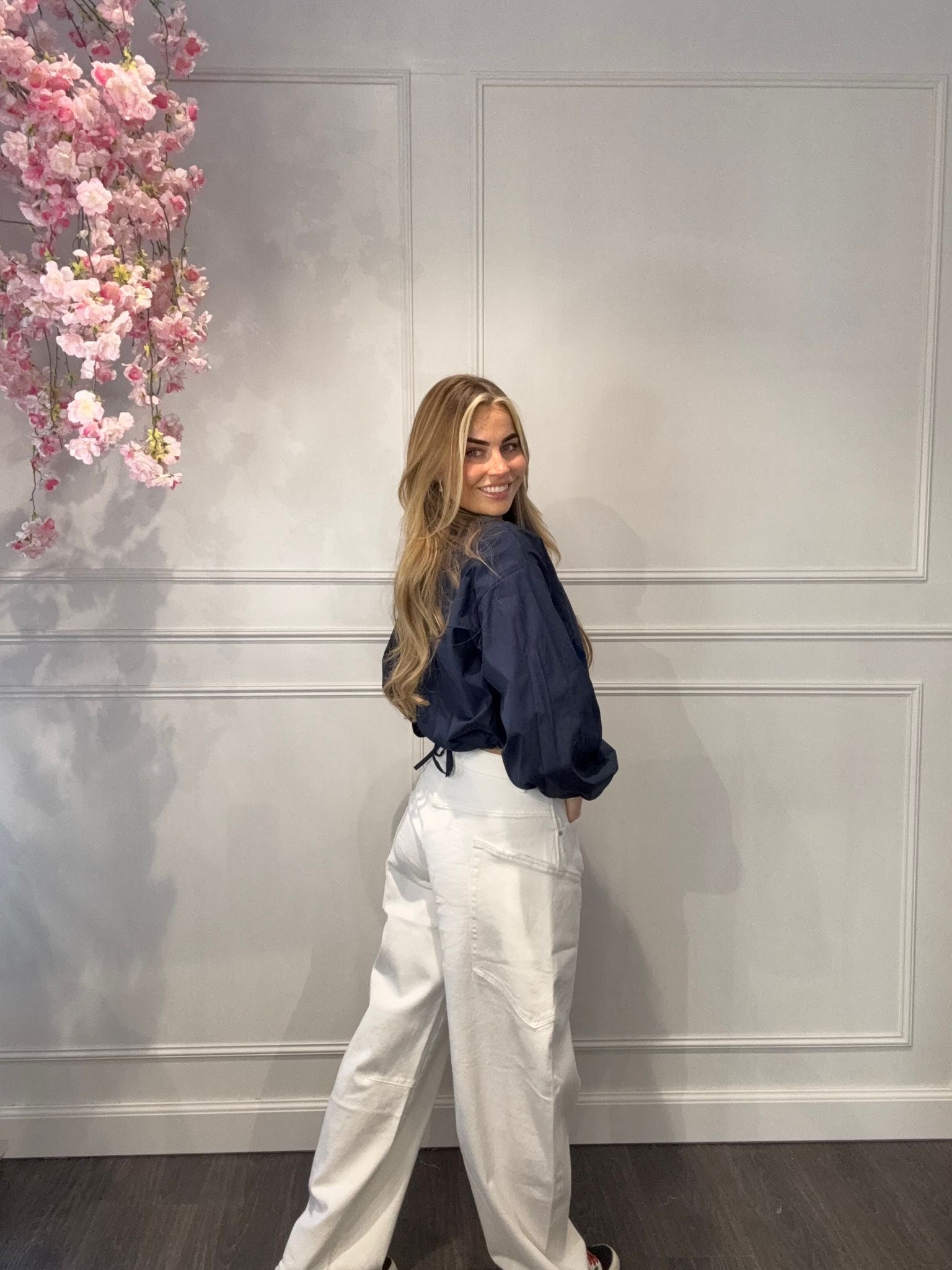 Blouse Cropped Marine Blauw met Koord