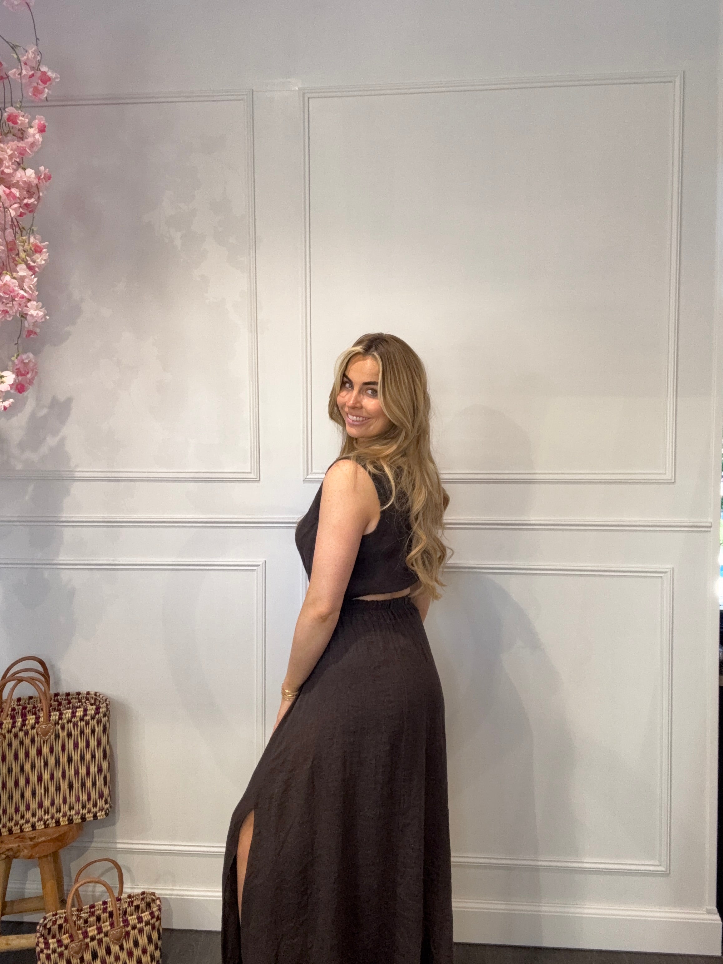 2 delige Ambika Set Maxi Rok Bruin