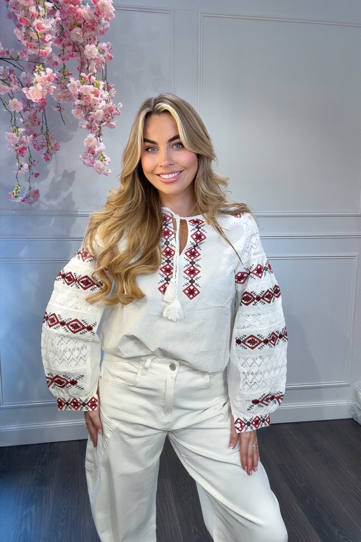 Blouse Cyprus Wit/Rood