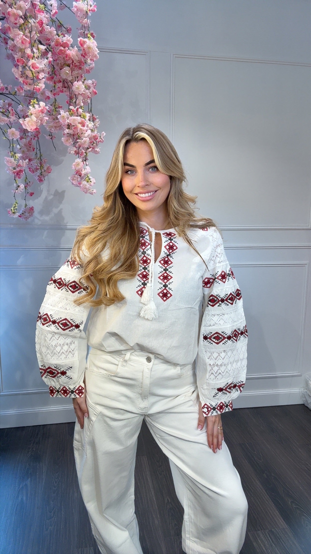 Blouse Cyprus Wit/Rood