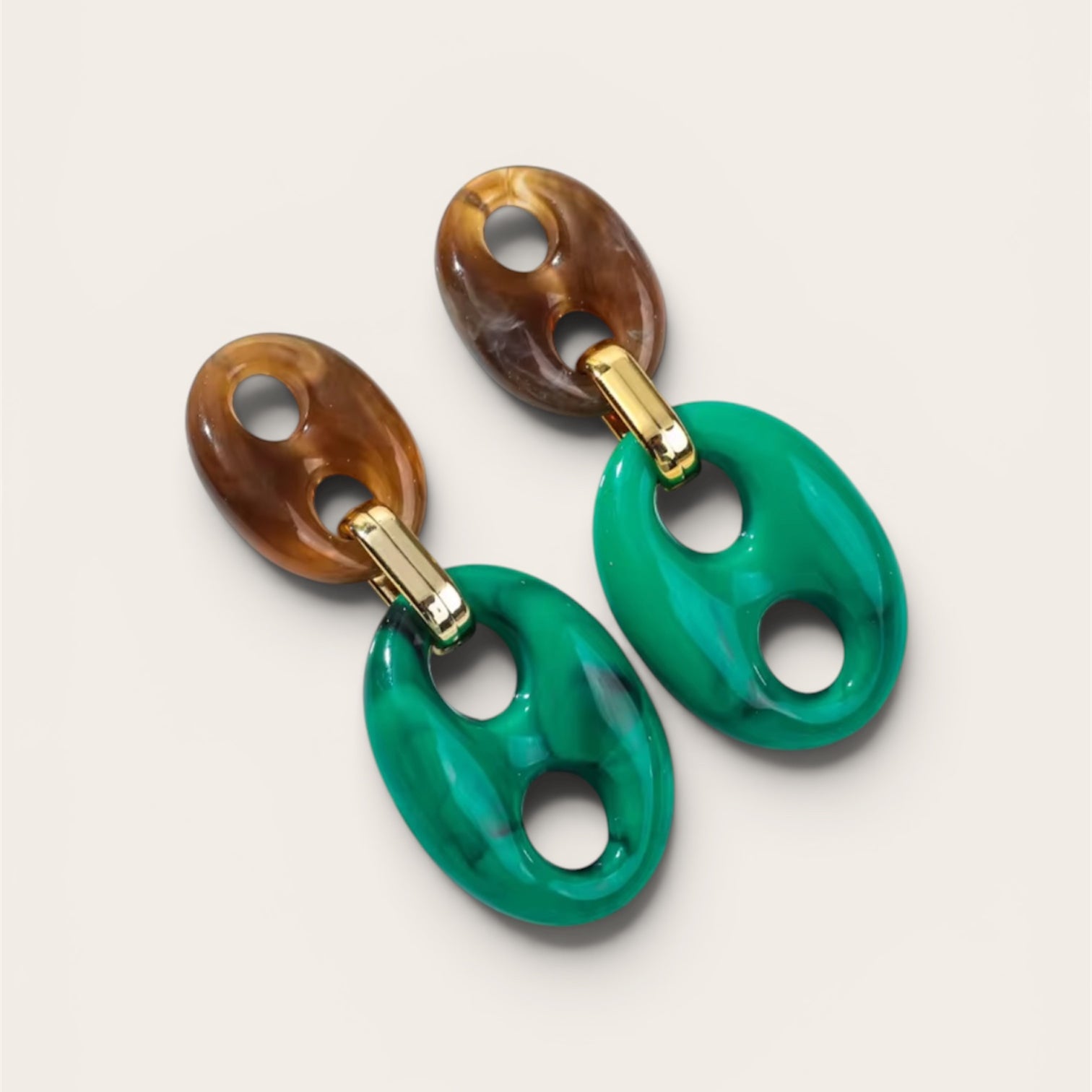 Bean Schakel Oorbellen Bruin / Turquoise