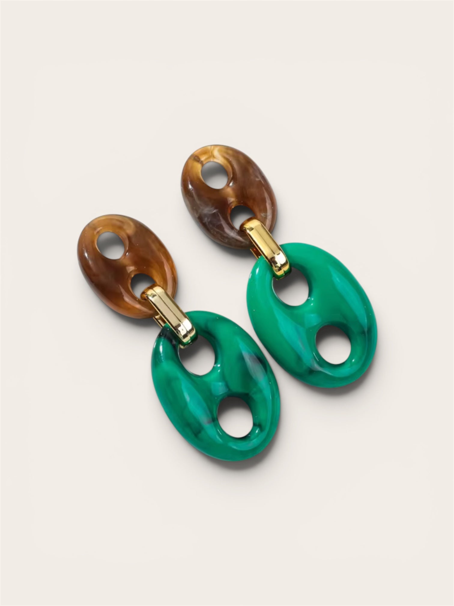 Bean Schakel Oorbellen Bruin / Turquoise