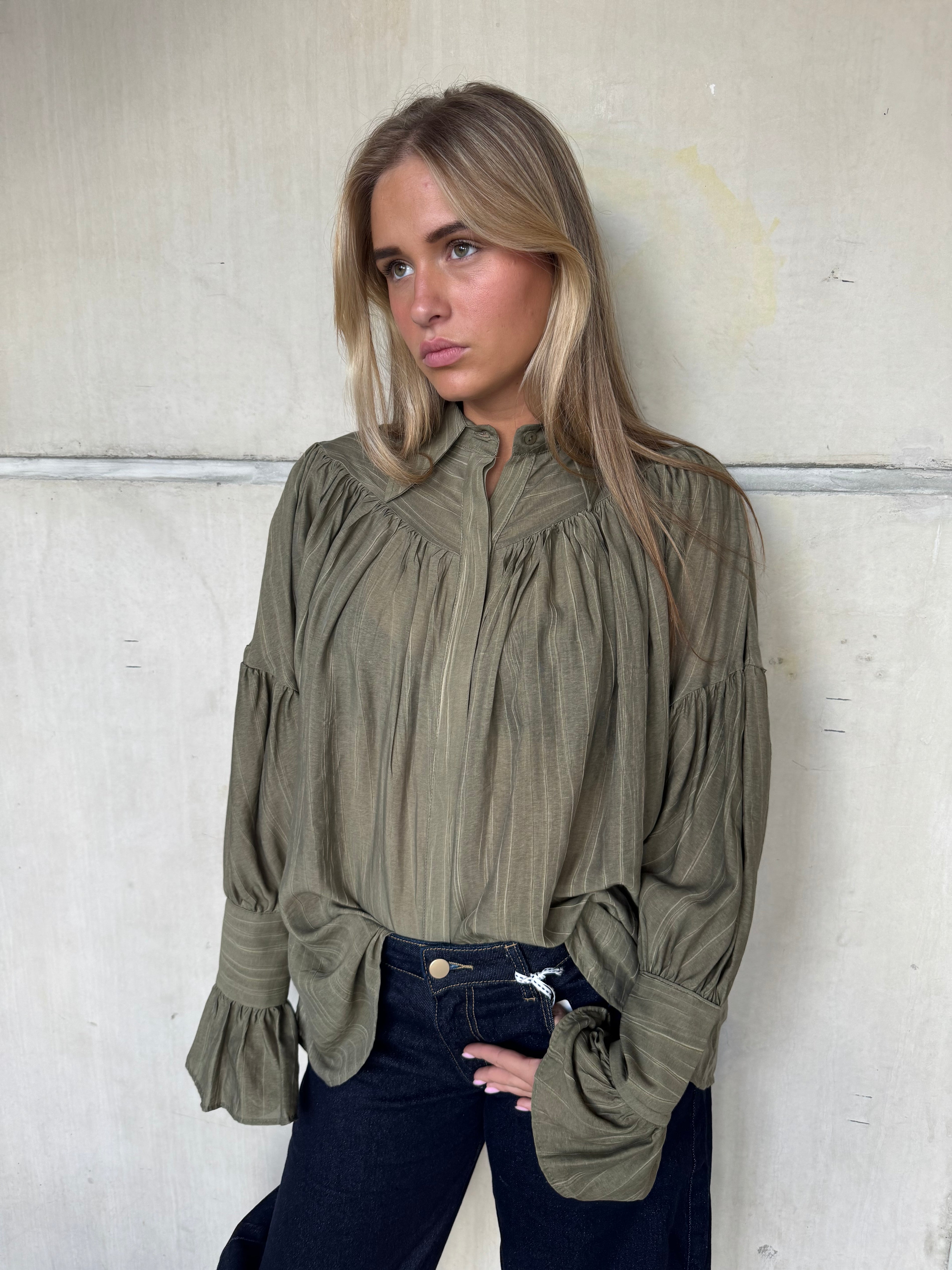 Blouse met Plooien en Mouwdetails Groen