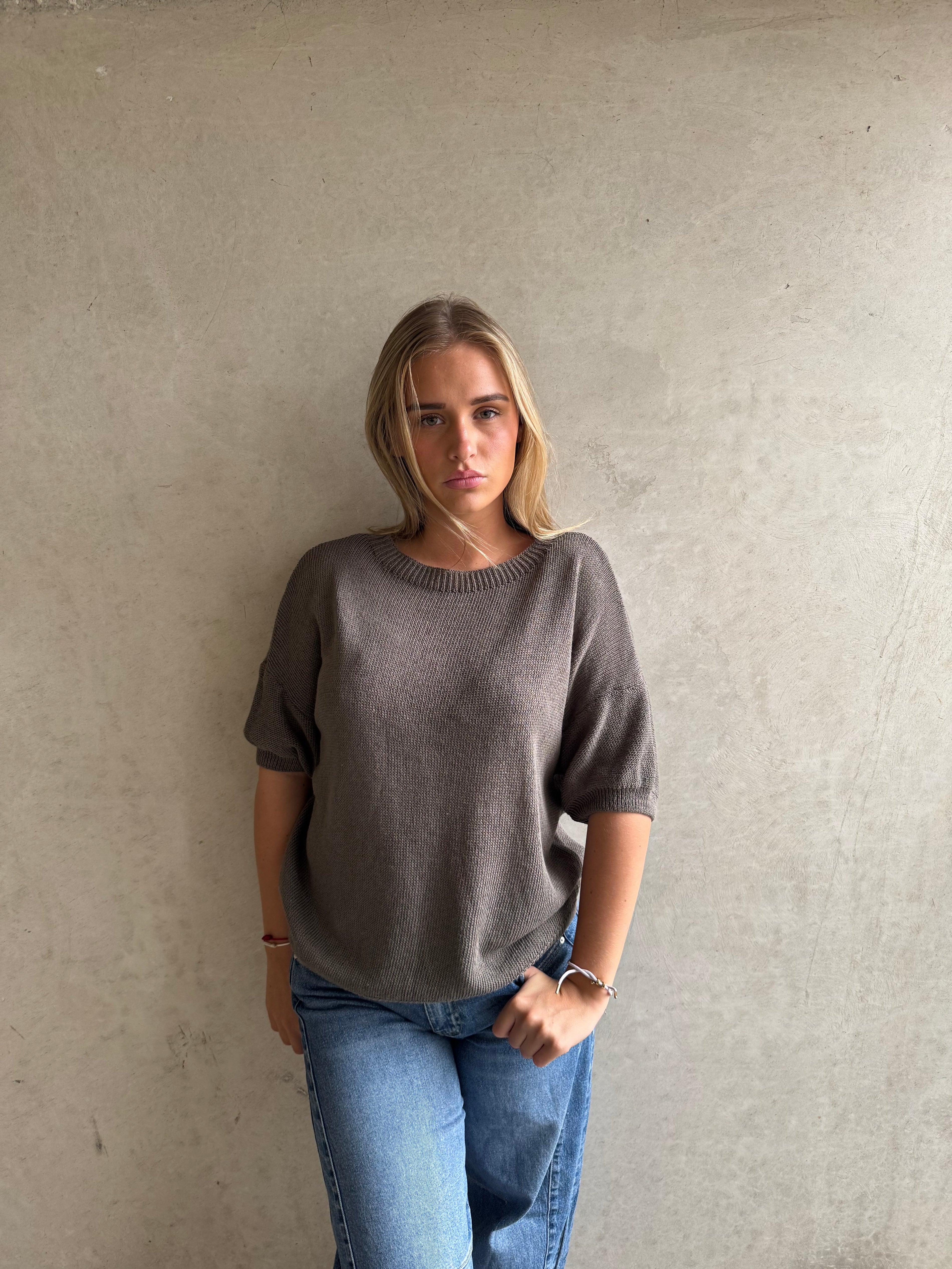 Trui Knitted Basic Taupe