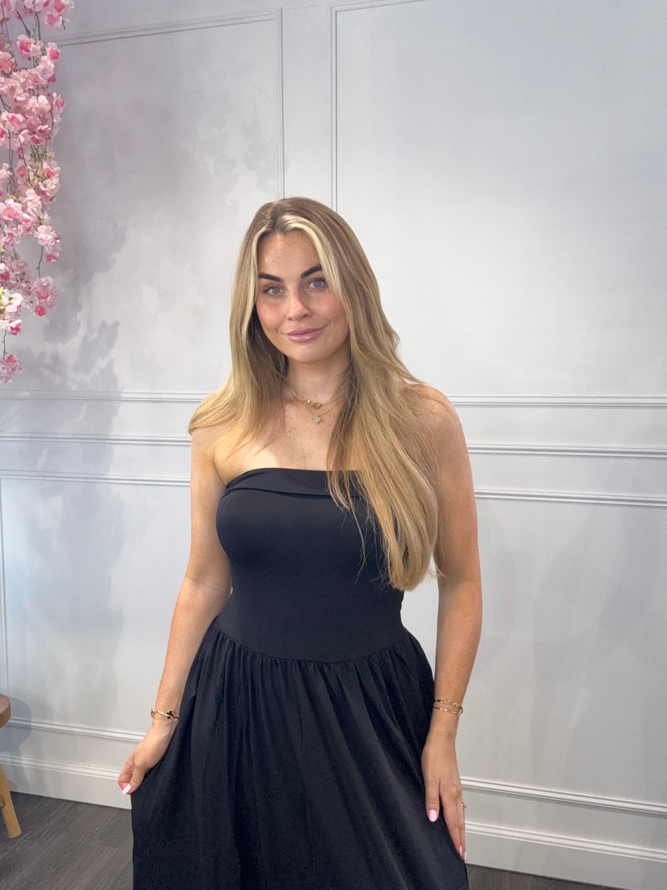 Maxi Jurk Strapless Zwart